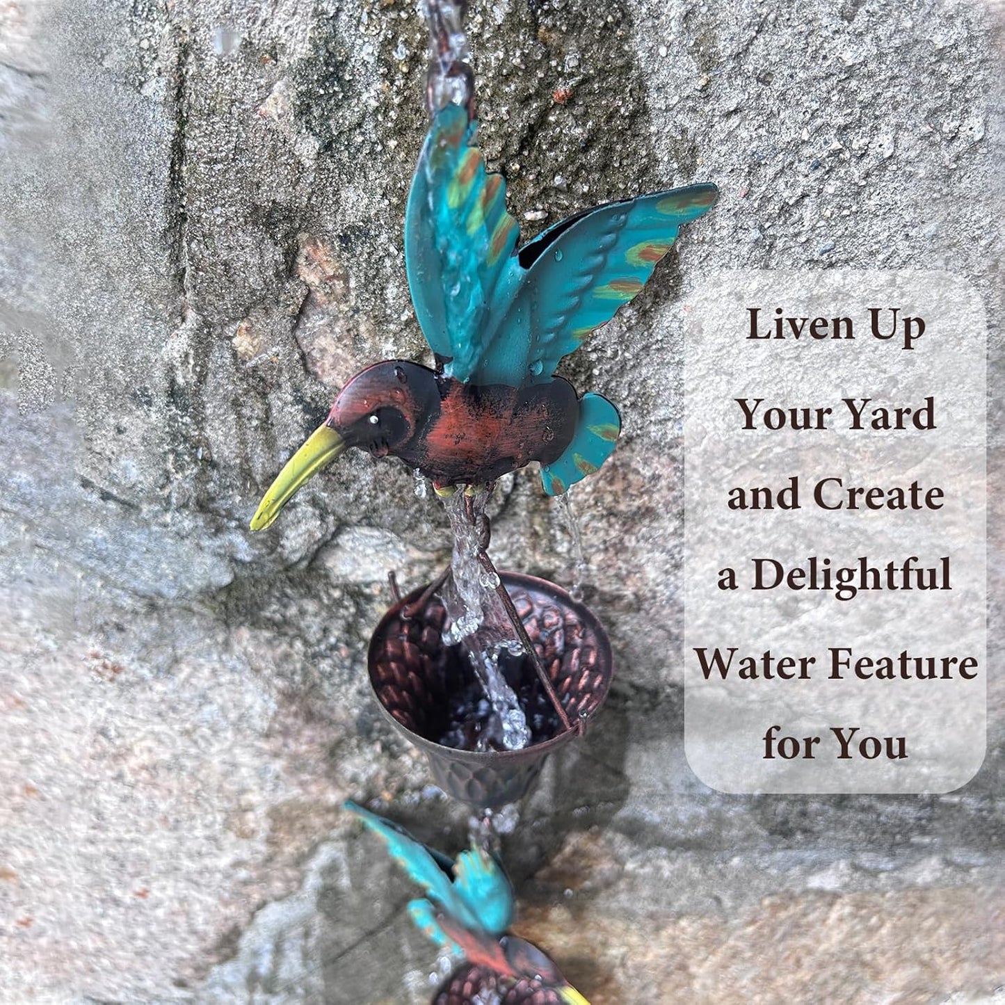 8.5FT Rain Chain, Hummingbird and Cup Rain Chains for Gutters and Downspouts, Metal Decorative Rainwater Catcher Chain, Antique Copper Rain Gutter Downspout Chains for Outside Garden