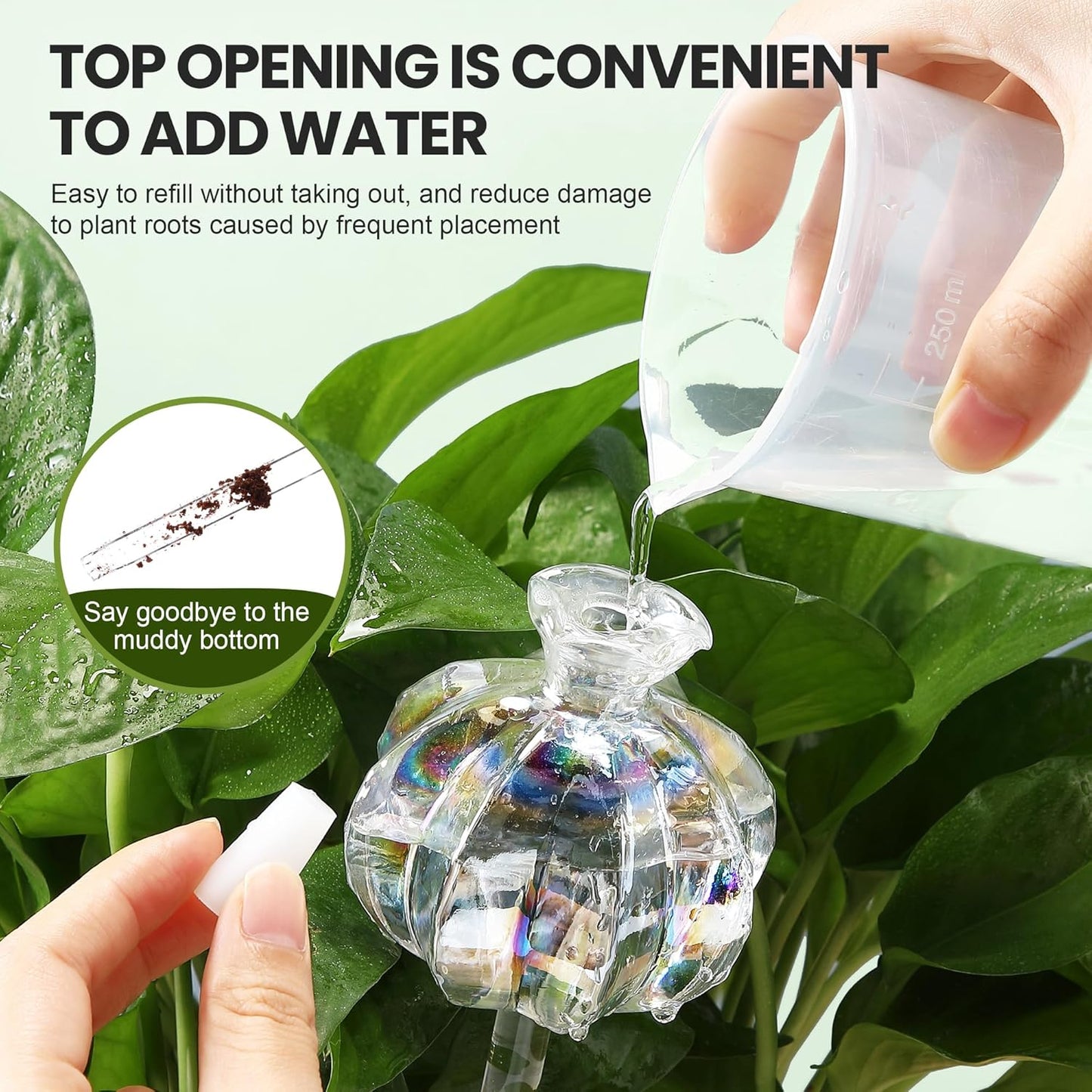 Meonum 4 Pcs Plant Watering Globes, Rainbow Glass Self Water Bulbs with Non Clogging Terracotta Spikes, Automatic Watering Globes for Indoor Outdoor Plants, Vacation Planting Water Devices