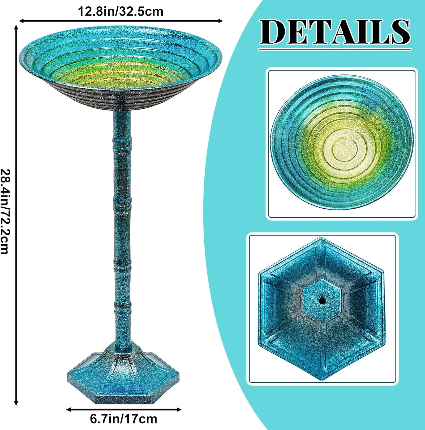 Metal Bird Bath for Outside, Freestanding Garden Metal Birdbaths with Stable Upgrades Stake, Easy to Clean Birdfeeder for Outdoors Garden Yard Lawn Decor(Blue)