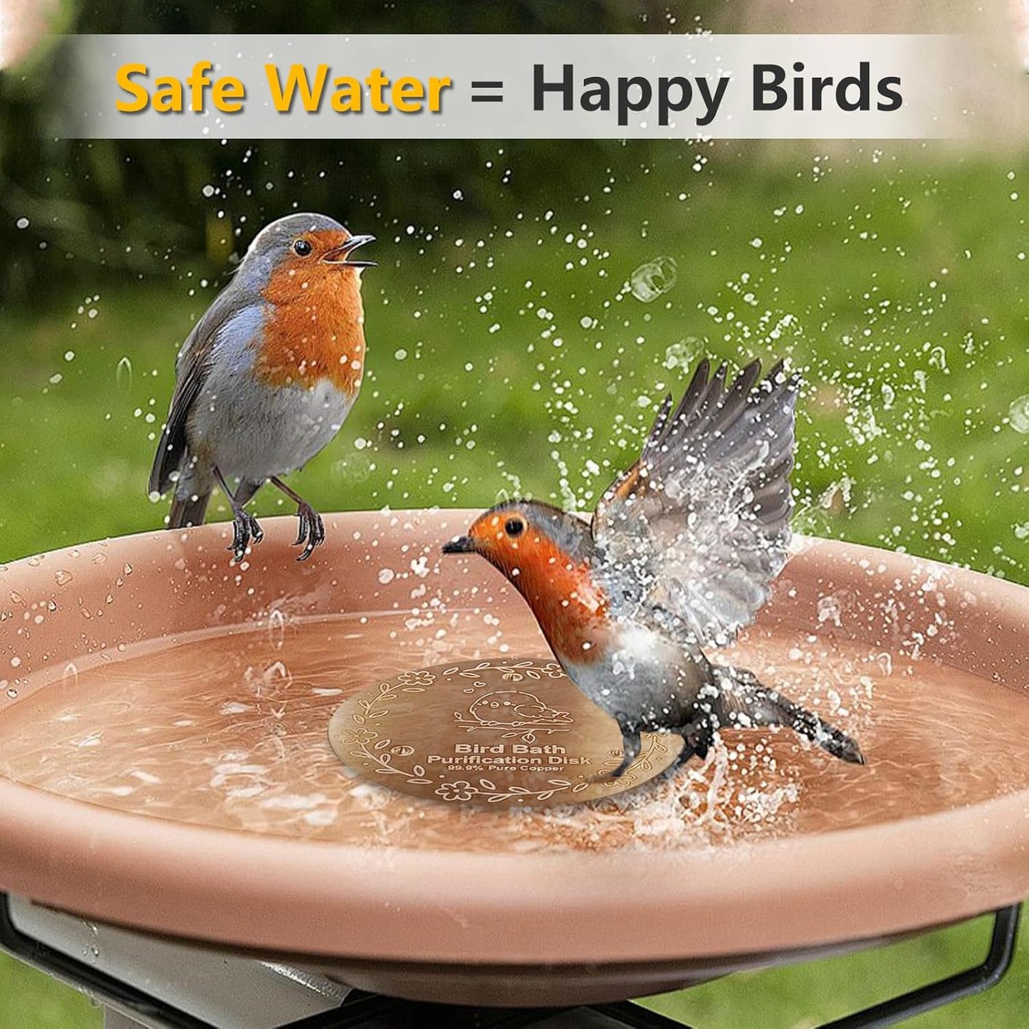 Bird Bath Copper Plate, 4 inches with 0.6mm Thickness, 99.99% Pure Copper Cleaning Plate Three Point Support,Offers Physical Safe Water Purification,Suitable for Outdoor Bird Bath (2 Pack)