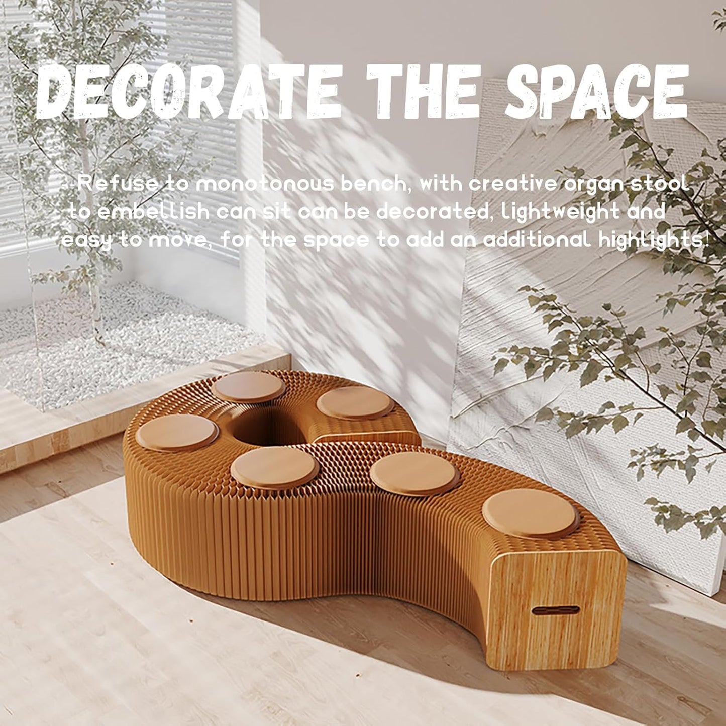 Foldable Kraft Paper Stool, Honeycomb Accordion Folding Bench, Collapsible Paper Stool for Small Spaces, Portable Footrest and Side Table for Living Room and Office,Brown-30×30×300cm