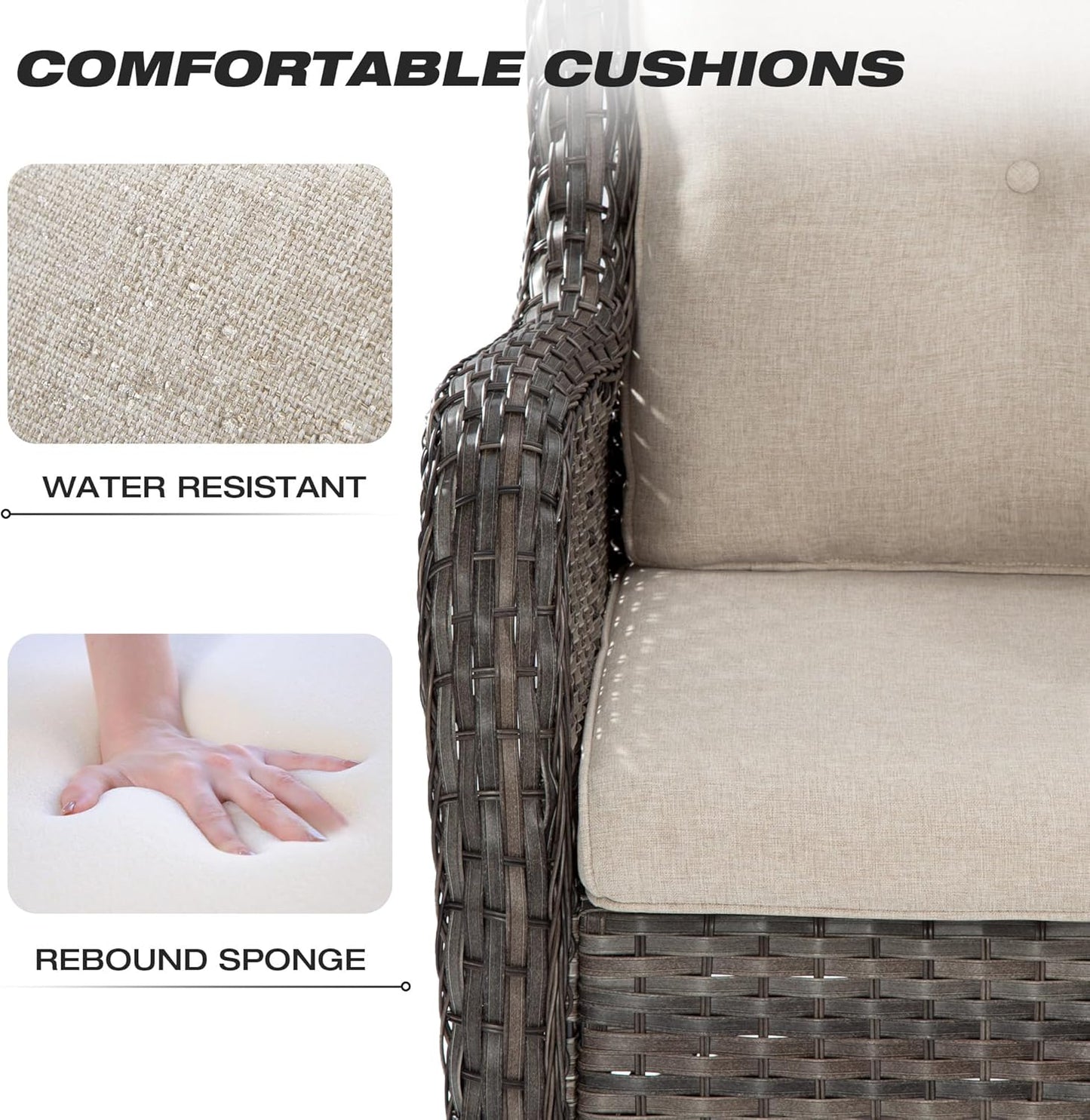 Joyside Outdoor Swivel Rocker Patio Chairs Set of 2 and Matching Side Table - 3 Piece Wicker Patio Bistro Set with Premium Fabric Cushions(Mixed Grey/Beige)