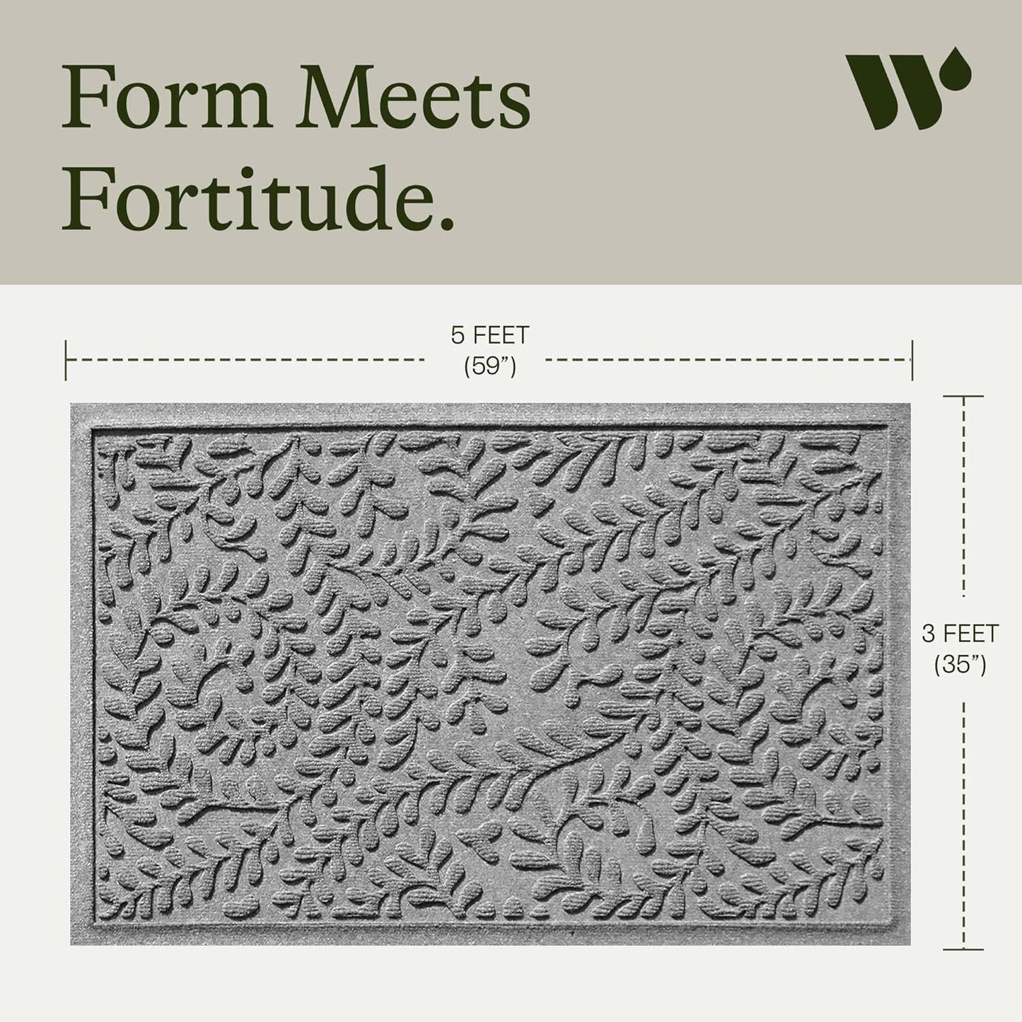 WaterHog Indoor/Outdoor Door Mat, 3' x 5' Made in USA, Durable & Skid-Resistant Front Door Rug, Decorative, Water-Trapping & Heavy-Duty Entryway Floor Mat For Your Home, Boxwood Collection Medium Grey