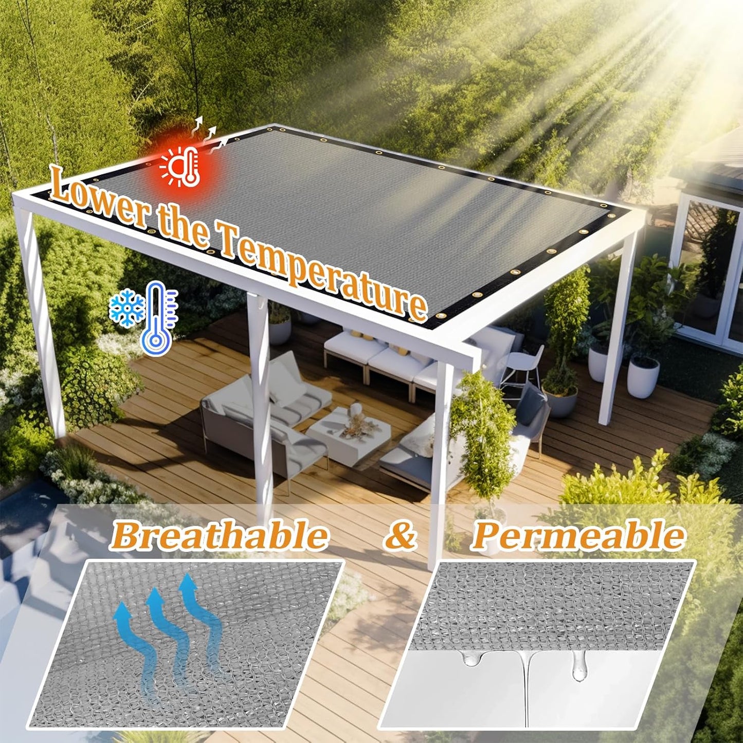 Shade&Beyond Customized Size 19' X 23' Shade Cloth with Grommets, 90% UV Protection UV Protection Mesh Tarp Sun Screens for Patio GN01, Light Gray