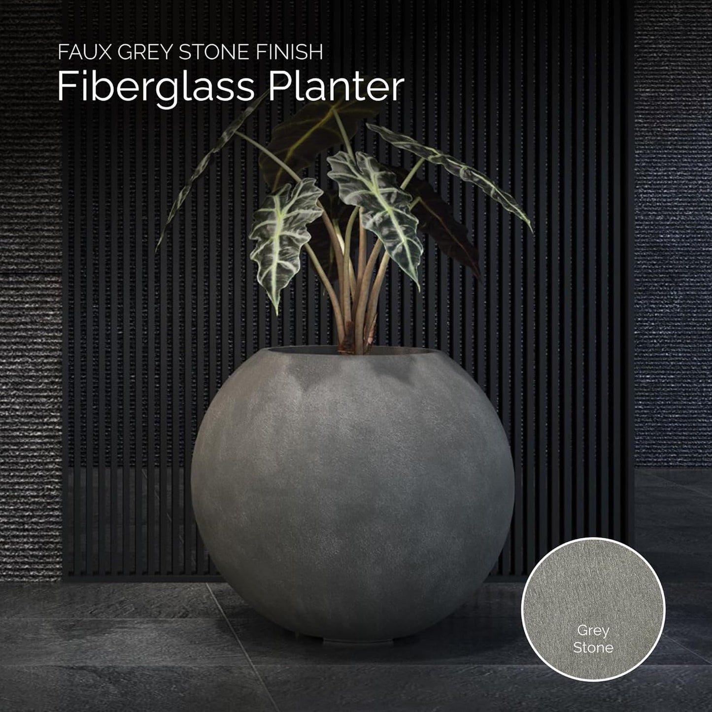 Orbo Globe Sphere Planter - 29.5 in x 29.5 in x 26.2 in - Grey Stone