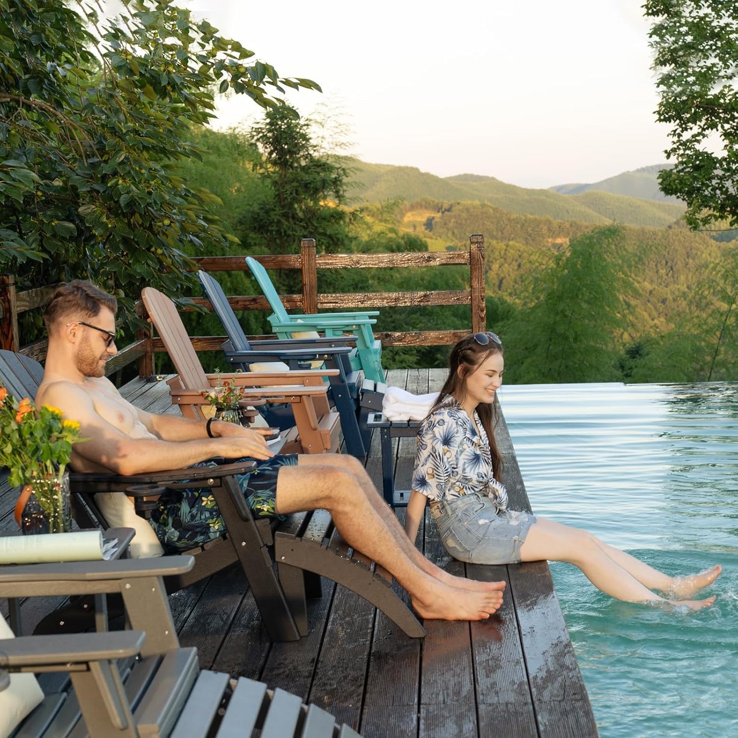 Folding Adirondack Chair - Extended Ergonomic Backrest, Cup Holder - Easy Assembly - Durable HDPE Plastic, Weather Resistant & Maintenance-Free - Lawn, Patio, Deck Supports 380lbs Grey