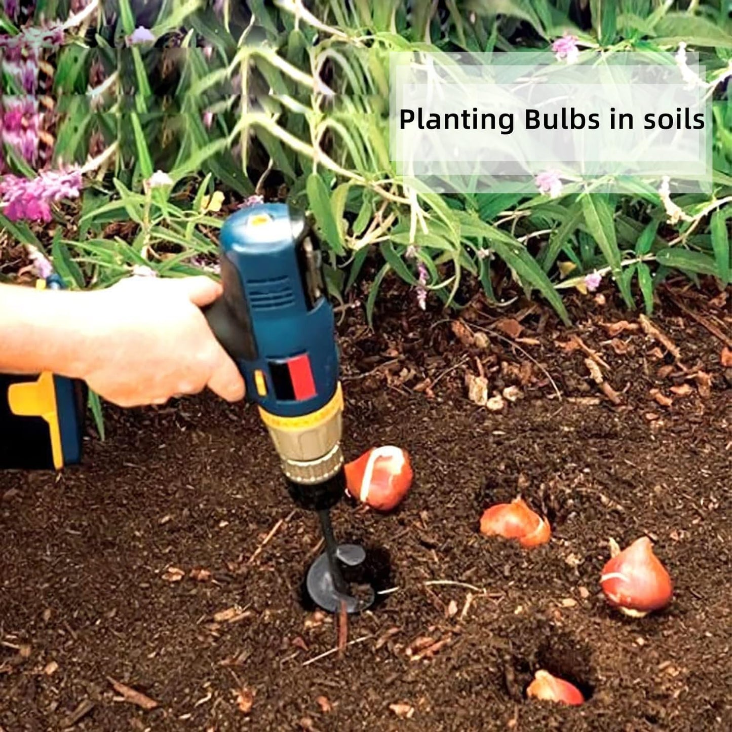 Garden Auger-2x14.5'', Spiral Drill Bit for 3/8'' Hex Drive, Yard Auger for Bulbs & Flowers, Bedding Digging Tool