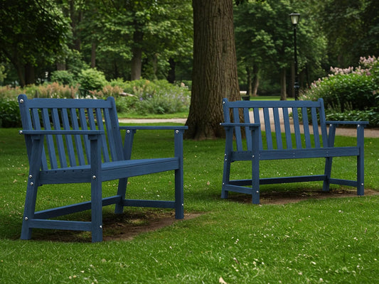 Ciokea 44" Outdoor Bench Set of 2, HDPE Weatherproof Garden Bench, 2-Person Memorial Benches with 550 Lbs, Waterproof Patio Porch Benches for Outside Business Deck Office Backyard Balcony, Navy Blue