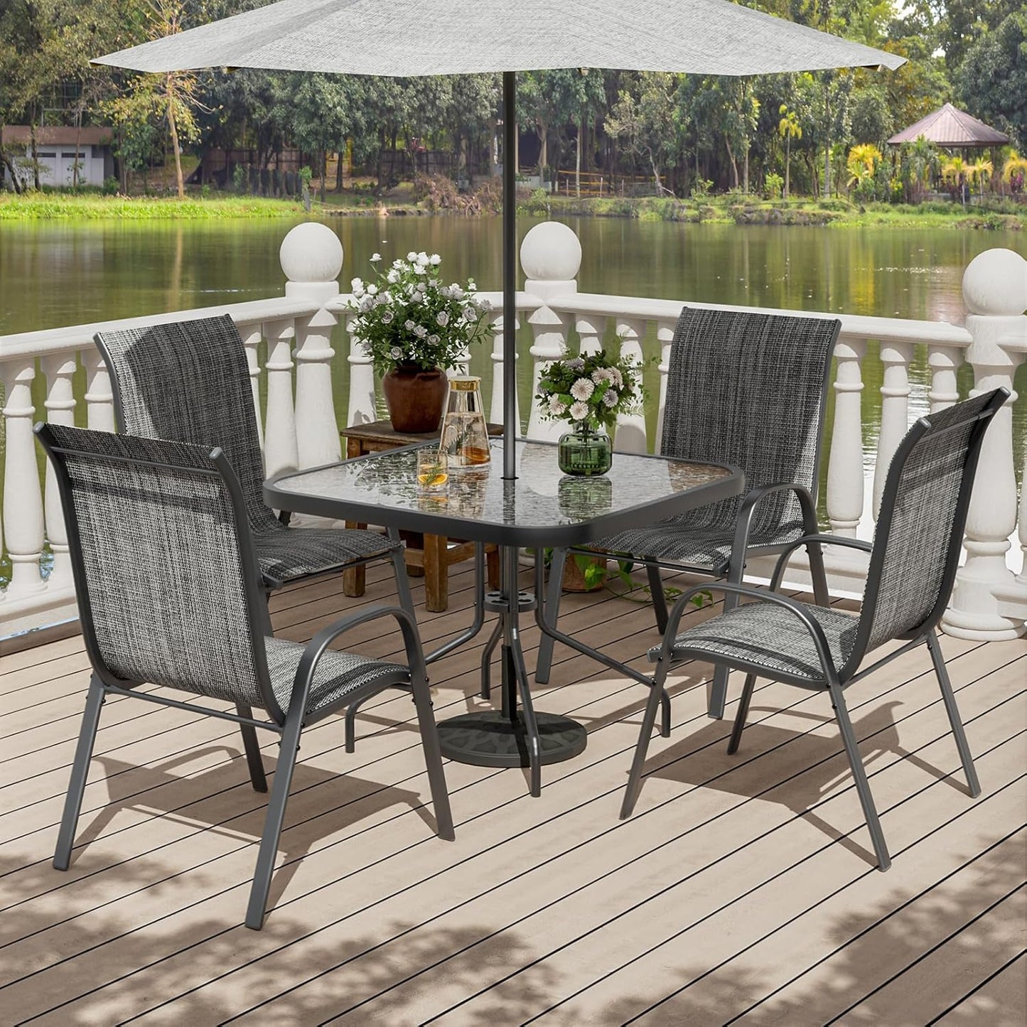 UDPATIO Patio Chairs Set of 4, Stackable Outdoor Dining Chairs with High Back, Breathable Textilene Fabric Outdoor Chair All Weather, 350LBS Capacity for Garden, Backyard (Dark Grey)