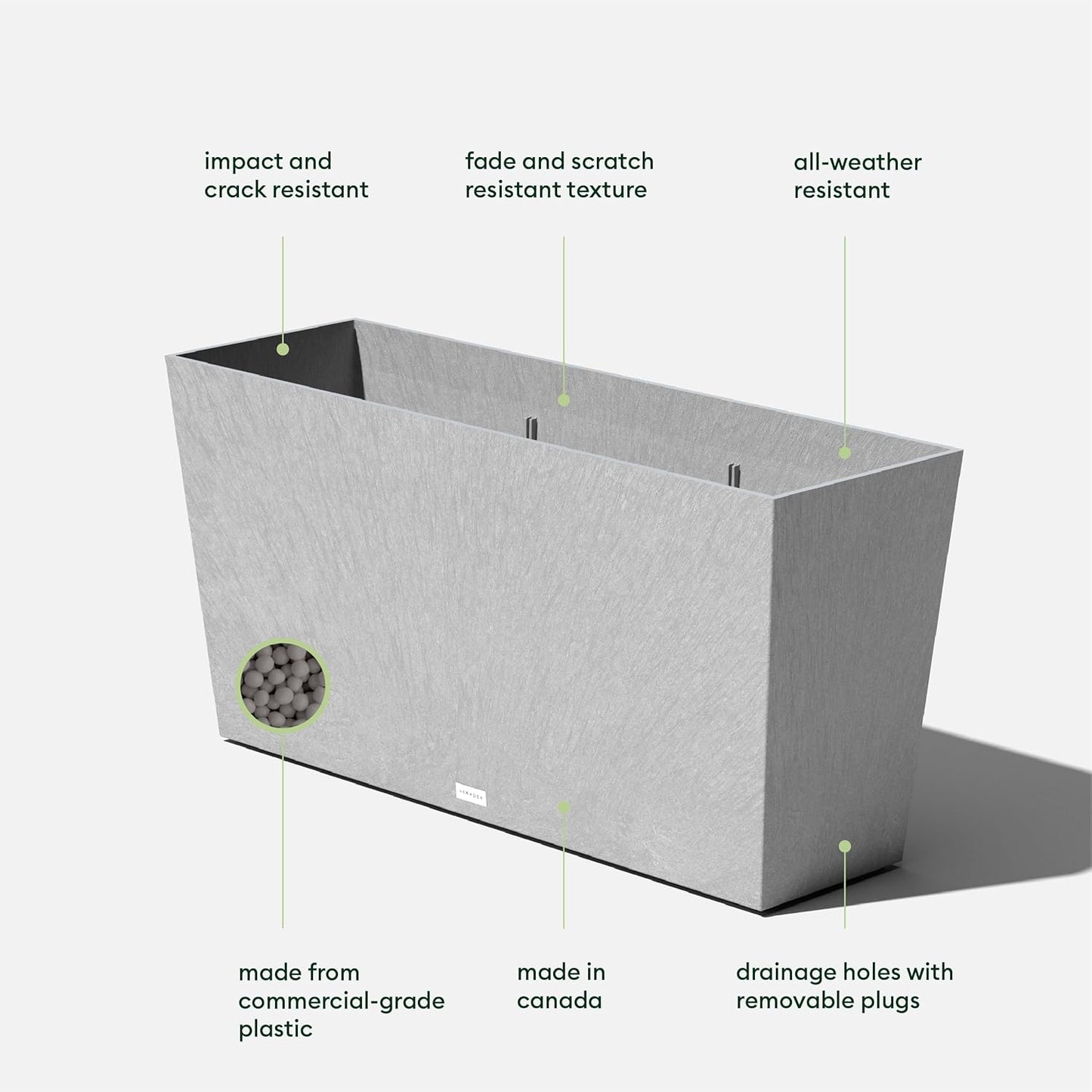 Veradek Pure Series Midori Trough Planter - Large Rectangular Planter for Indoor or Outdoor Deck/Porch | Durable All-Weather Use with Drainage Holes | Modern Decor for Shrubs, Flowers, Small Plants