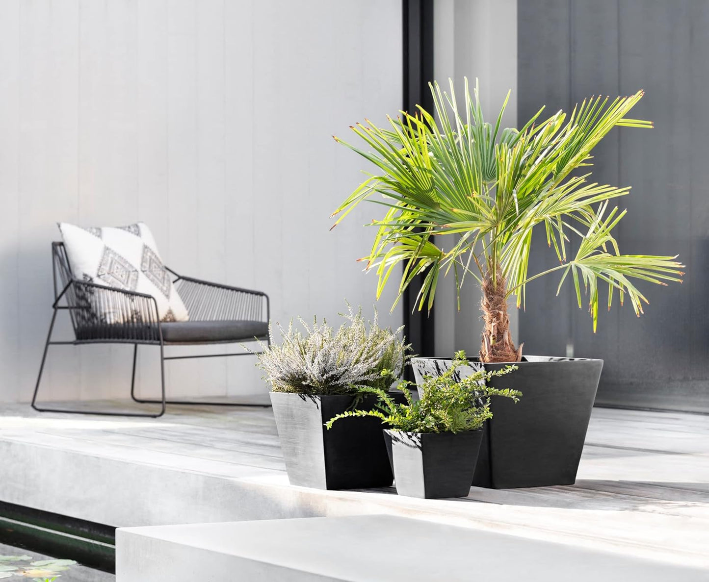 Ecopots Rotterdam Durable Modern Square Indoor/Outdoor Recycled-Based Composite Flower Planter, Dark Grey, 8"