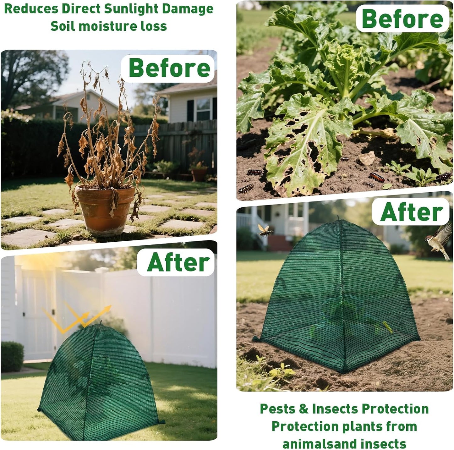 2Pack Plant Shade Tent, 23.6"x23.6"x23.6" Garden Mesh Plant Cover for Sun and Insect Control, UV Resisitant Plant Shade Tent for Outdoor, Protection Guard for Plant with Stakes