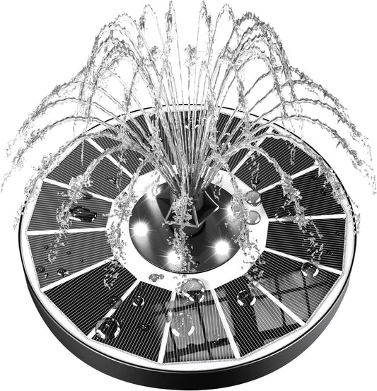 SZMP Solar Fountain Upgraded 100% Glass Panel, 3.5W Floating Solar Powered Water Pump Built-in 2000 Battery with 7 Nozzle & 4 Fixer, Solar Bird Bath Fountains for Garden, Pond, Outdoor (White)