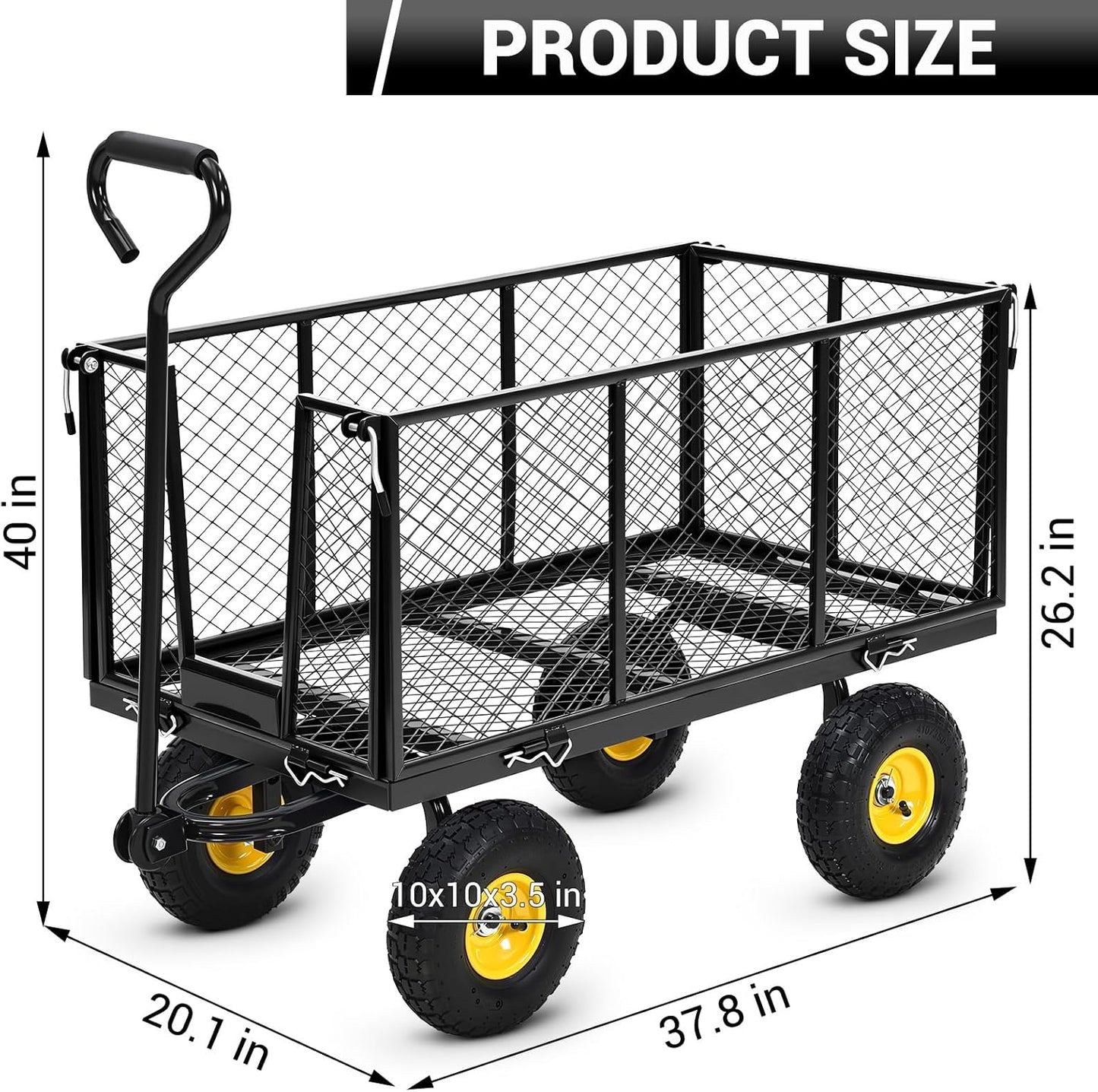 Heavy Duty Steel Garden Cart, 1100LBS Pullable Metal Garden Wagon with 10" Wheels, 180° Rotating Handle and Removable Sides for Outdoor, Farm, Yard, Beach ﻿