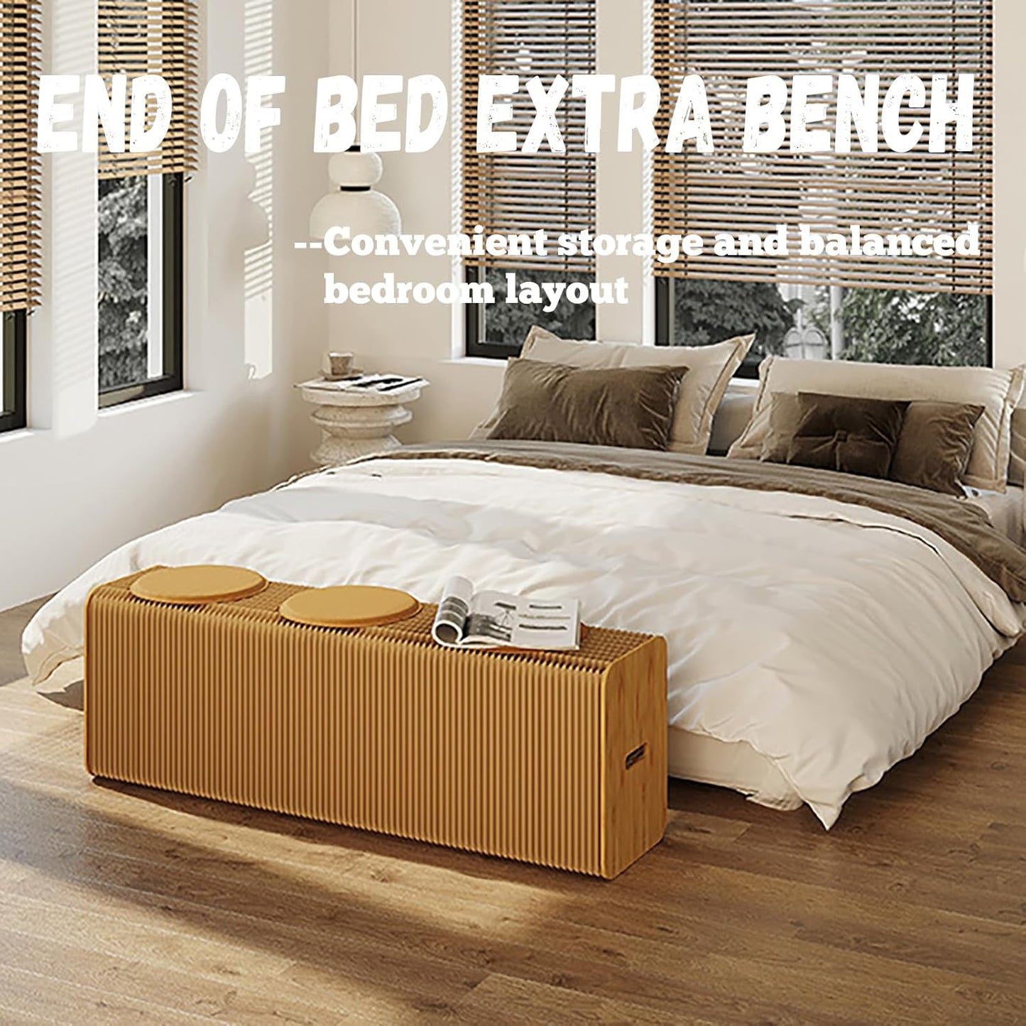 Foldable Kraft Paper Stool, Honeycomb Accordion Folding Bench, Collapsible Paper Stool for Small Spaces, Portable Footrest and Side Table for Living Room and Office,Brown-44×31×600cm