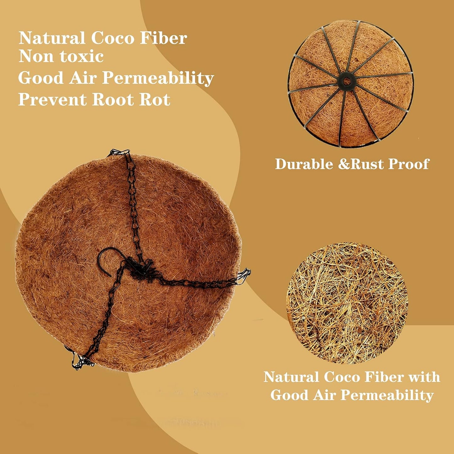 4 Pack 10 inch Metal Hanging Planters Basket with Coco Coir Liner Outdoor-Hanging Baskets for Plants Outdoor,Metal Wire Baskets with Window Box Planters, Hanging Flower Pots for Railings