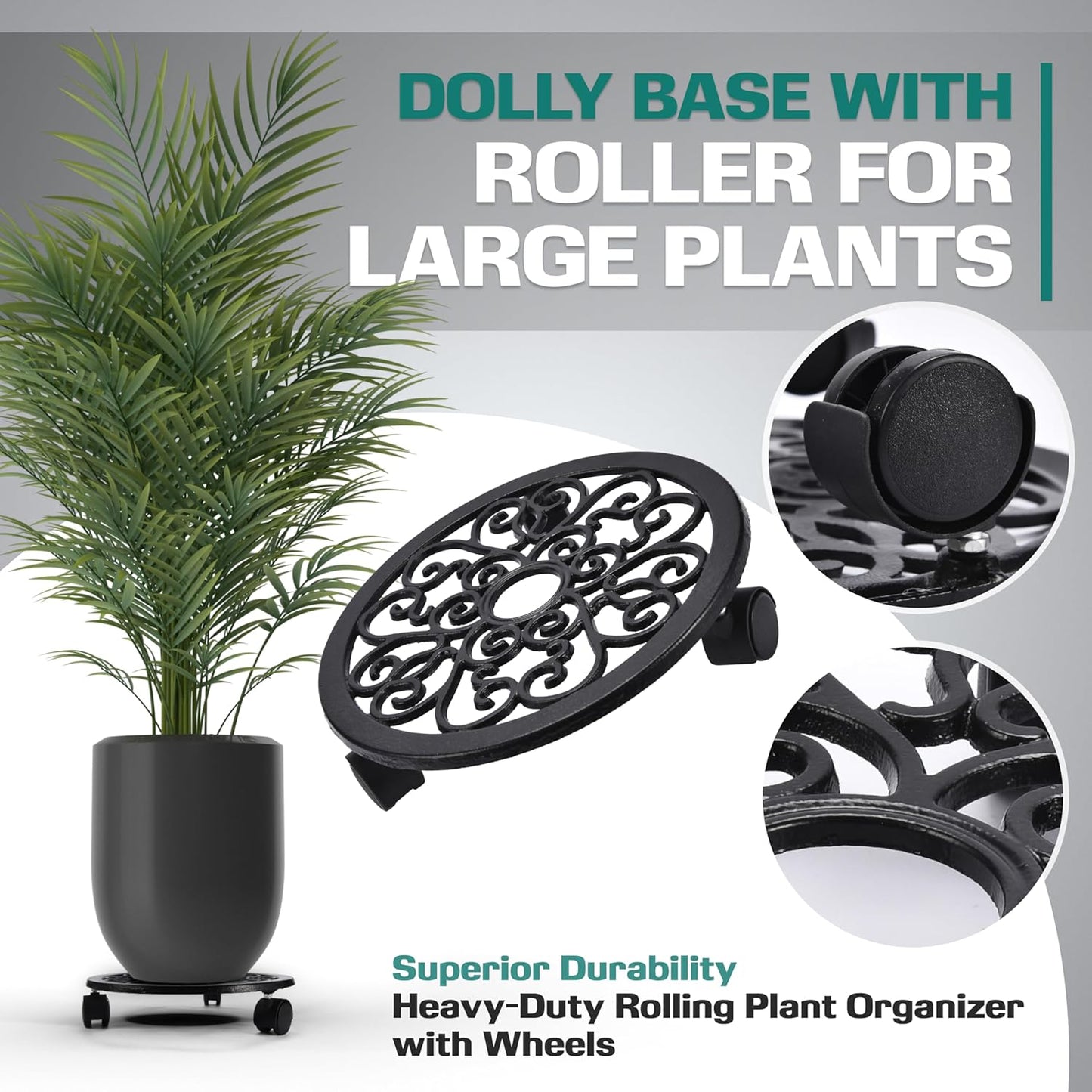 2WAYZ Plant Stand with Wheels - Heavy-Duty Rolling Plant Caddy - Dolly Base with Roller for Large Potted Plants and Flower Pot - Ideal for Indoor and Outdoor Planters - Set of 1 - Black