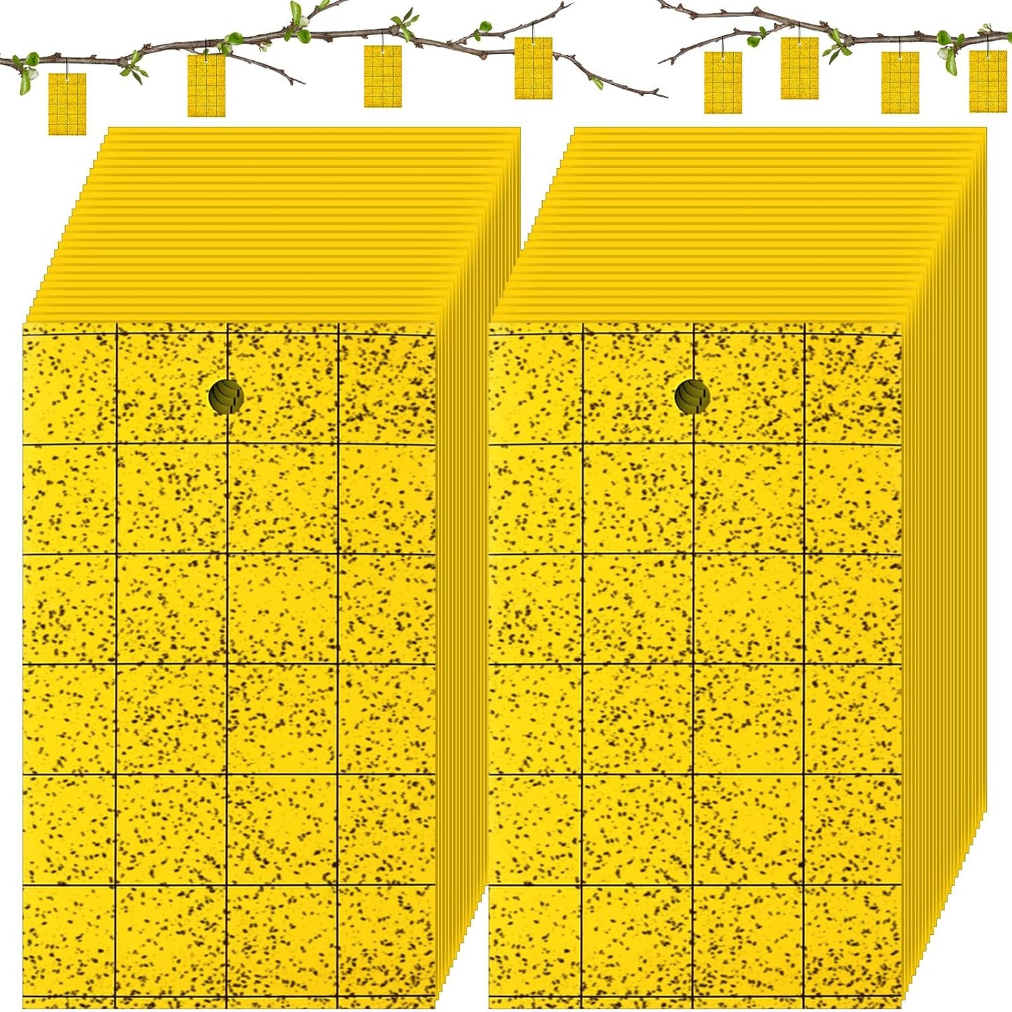 Qualirey 100 Pcs Yellow Sticky Trap for Gnats 3 x 5'' Dual Side Sticky Fruit Fly Trap with Tie Plant Sticky Trap for Flying Insect Fungus Bugs Flying Sticky Trap Sticky for Indoor Outdoor