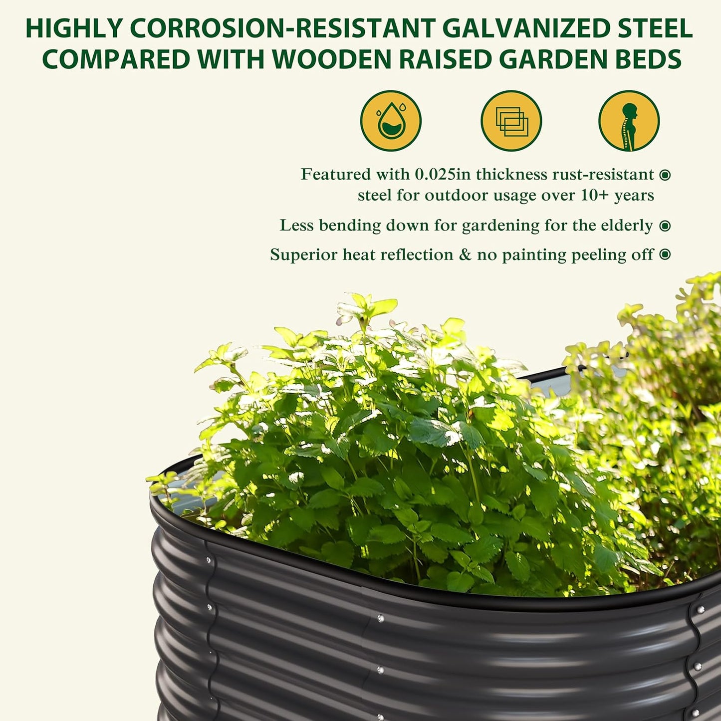 MUPATER 6x3x2FT Raised Garden Bed Outdoor for Vegetables, 9-in-1 Galvanized Steel Planter Box with 2 Support Rods, 24''H Modular Garden Bed Kit Oval for Herbs and Flowers, Garden, Gray