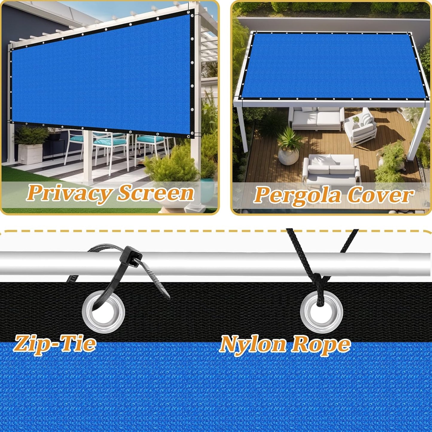 Shade&Beyond Customized Size 90% Sun Shade Cloth with Grommets, 7' X 11' Pergola Shade Cover Canopy, Mesh Tarp Sun Screens for Patio, Outdoor, Garden, Backyard GN01, Blue