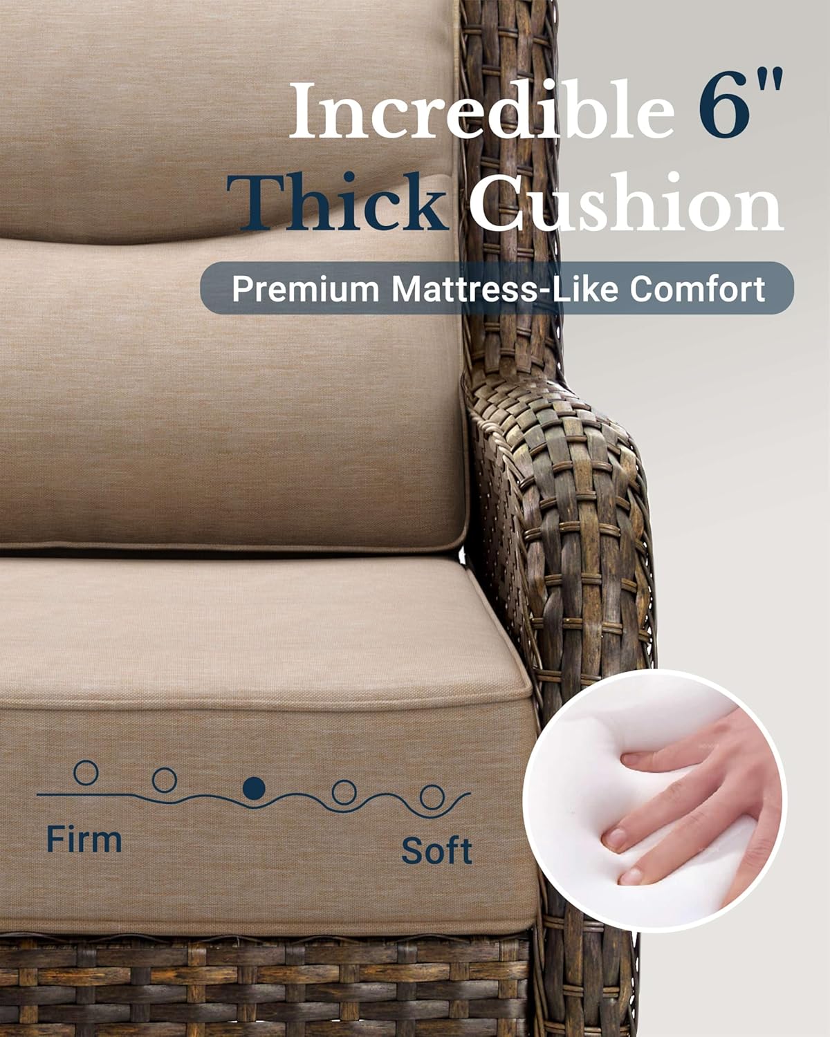 HILLGA Luxury Patio Furniture Set with 6-Inch Thick Cushions, High Back Outdoor Swivel Rocker Chairs and Patio Couch, 7-Piece All Weather Conversation Set for Porch Deck Pool Yard, Beige (V3)