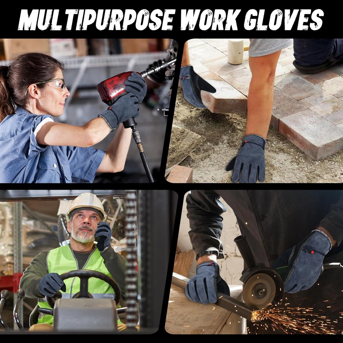 HLDD HANDLANDY Leather Work Gloves for Men & Women, Adjustable Wrist Cowhide Gardening Glove with Reinforced Palm for Driver