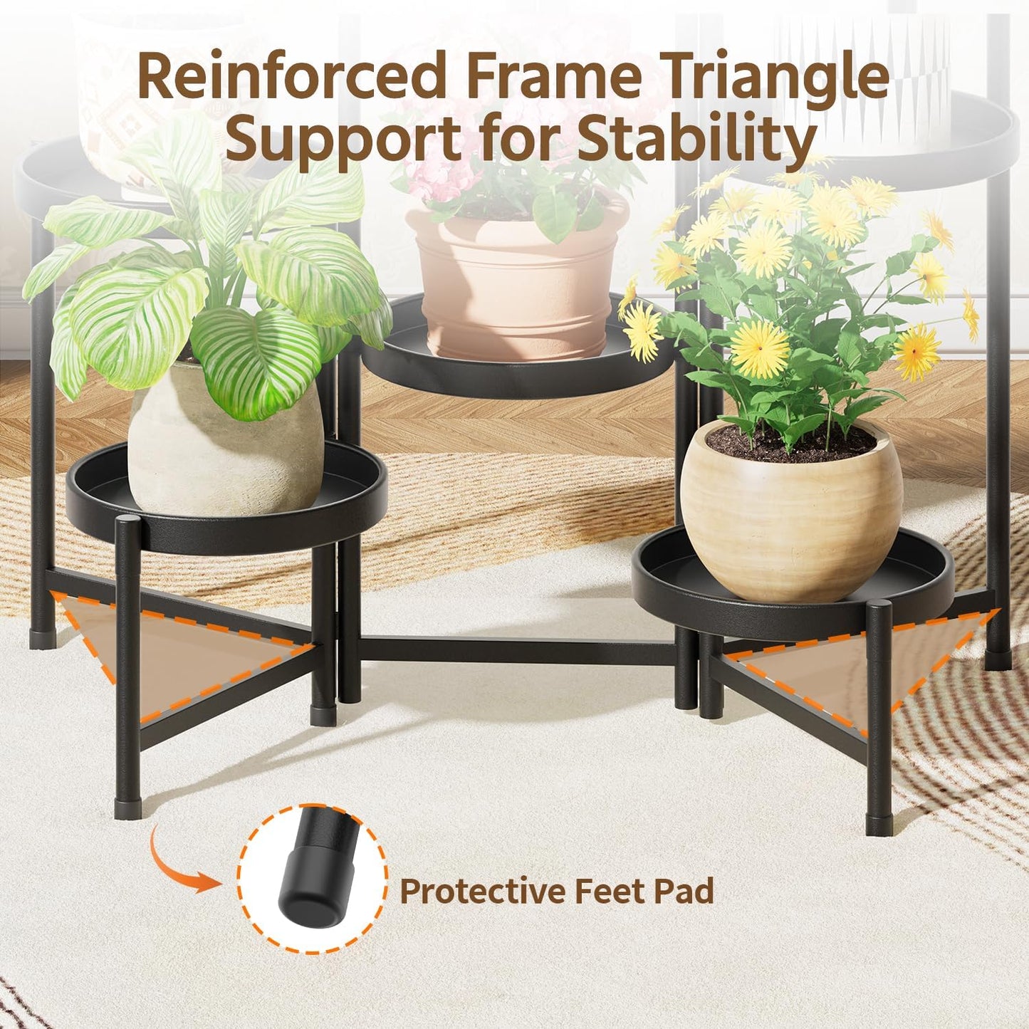 LASZOLA 7 Tiered Folding Plant Stand Indoor for Multiple Large Planter, Tall Heavy Duty Adjustable Rack with Rust Proof 10 Inch Wide Tray, Sturdy Vertical Tree Organizer for Narrow Inside Floor, Black