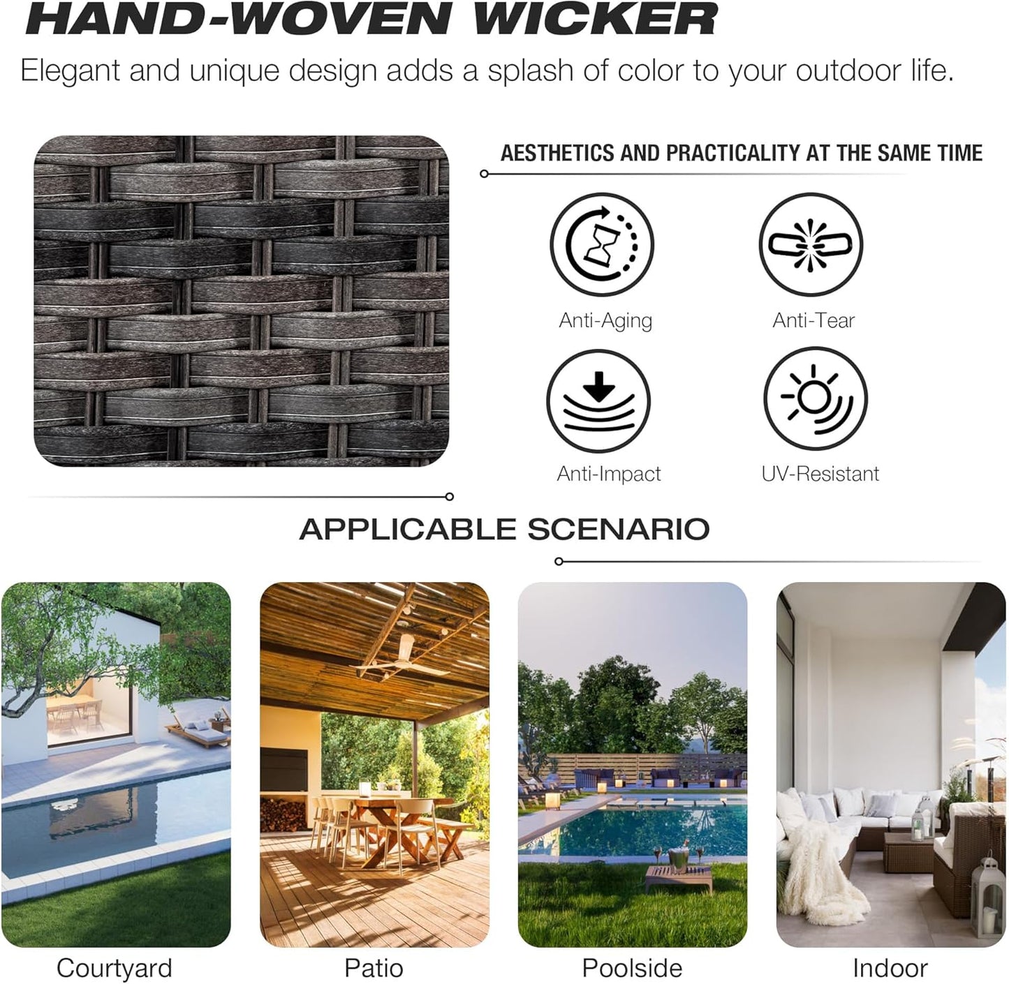 Joyside Patio Bistro Set Wicker Chairs - 3 Piece Outdoor Rattan Conversation Set with 2 Armrest Chair and 1 Side Table for Proch Deck Garden Backyard Balcony(Mixed Grey/Beige)