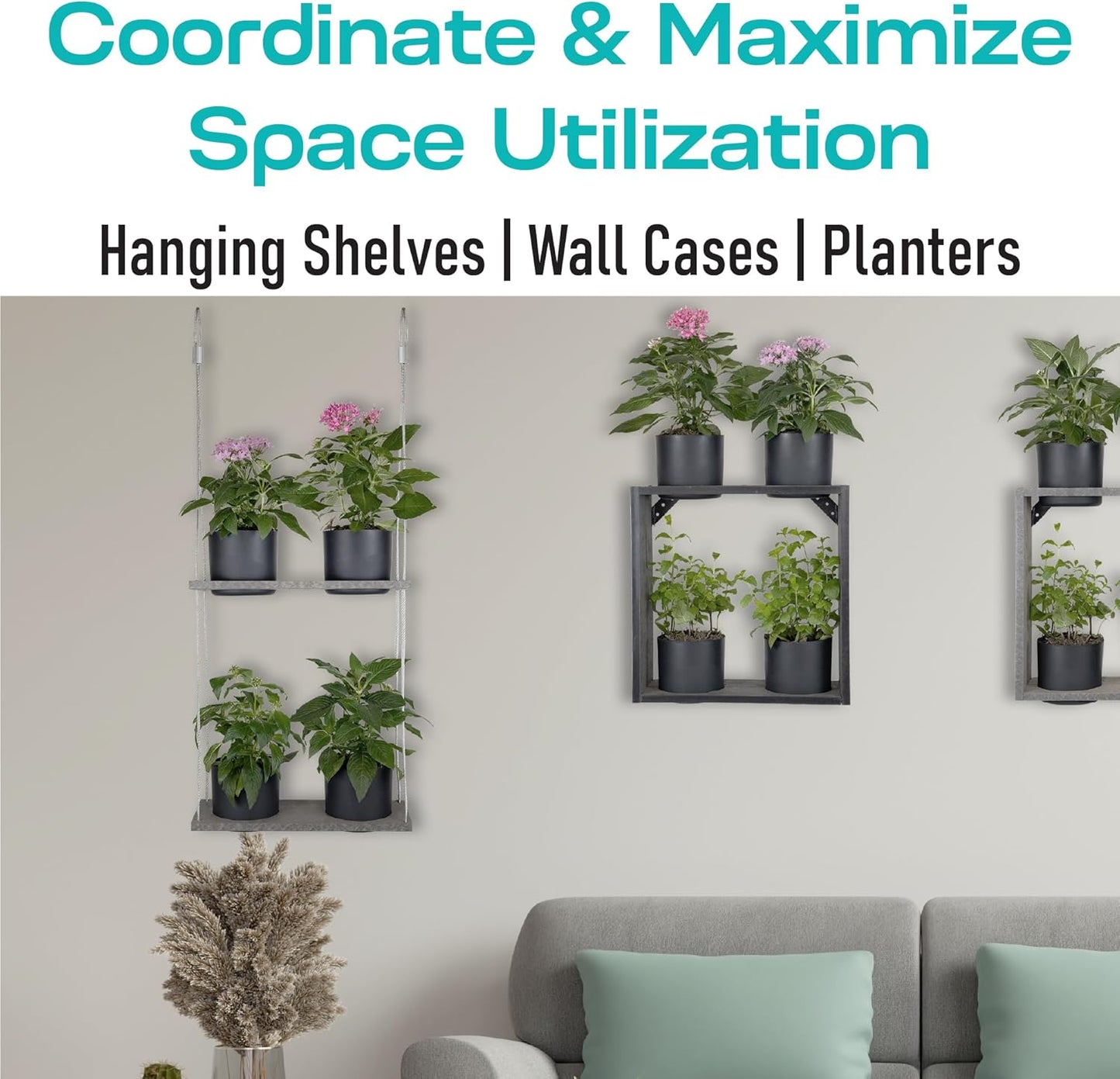 Urban Garden Decor with Pots Included, Hanging Planters for Indoor Outdoor Plants, Hanging Flowerpots, Wall Hanging Plant Holder Window Plant Shelves (Coffee Brown, Shelf 4 Pots)