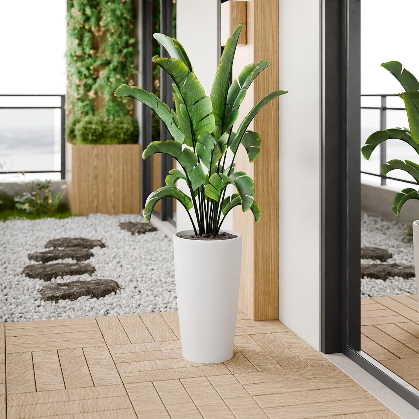 SnugNiture Set of 2 Round Tall Planters 22 Inch, Large Planter for Indoor Outdoor Plants, Modern Flower Pot Containers Large Decorative Tree Planter, White