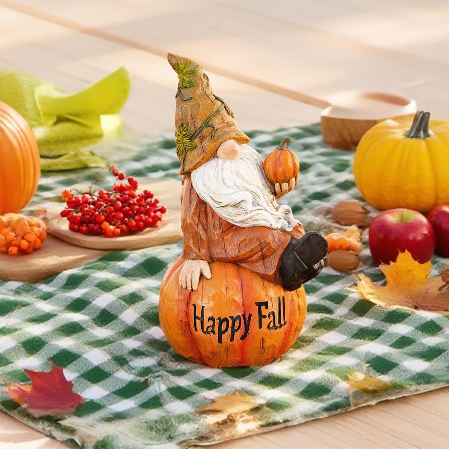TZSSP Autumn Gnome Resin Figurine with Happy Fall Thanksgiving Pumpkin Table Decorations for Harvest Festivals & Parties