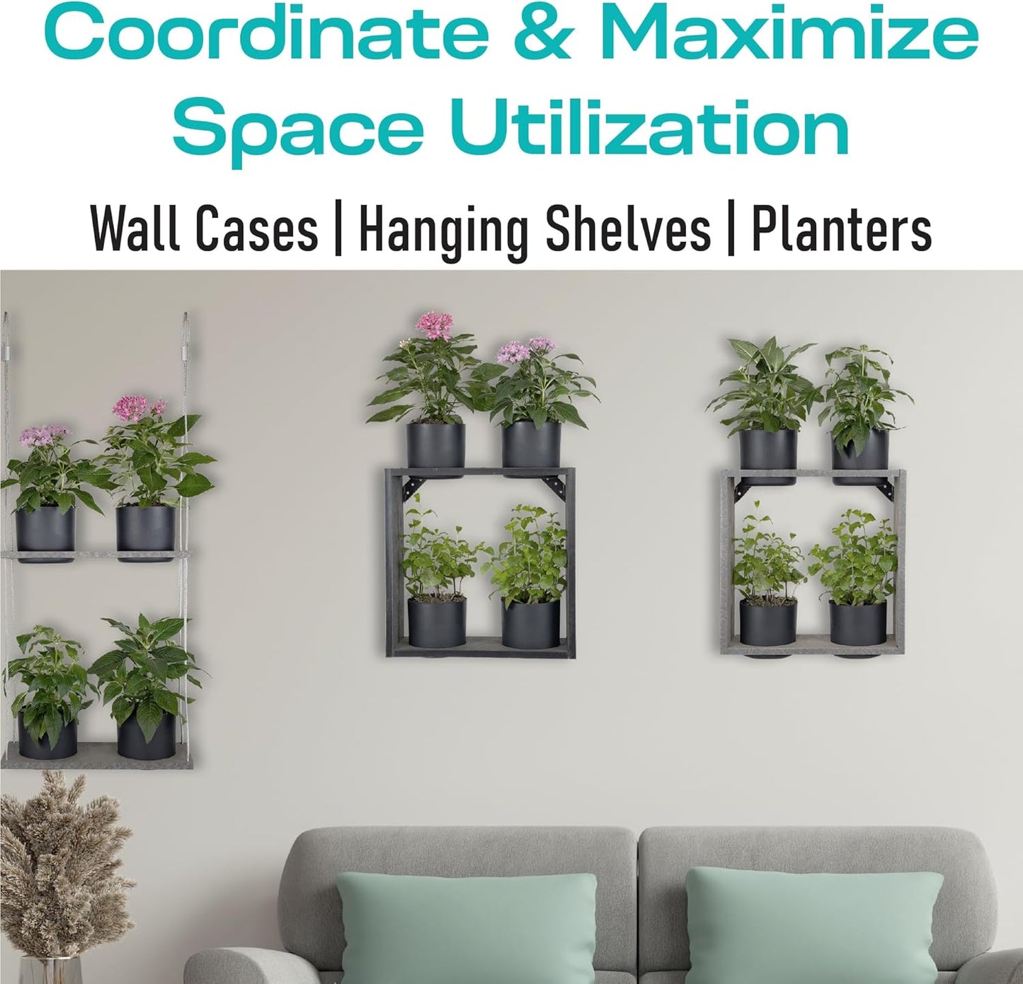 Urban Garden Decor with Pots Included, Hanging Planters for Indoor Outdoor Plants, Hanging Flowerpots, Wall Hanging Plant Holder Window Plant Shelves (Stone Gray, Combo)