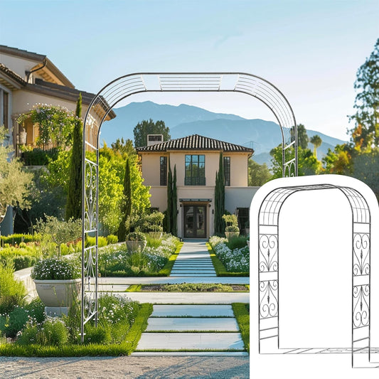 Jardineer Metal Garden Arbor,104.3-Inch Tall,Flat-Top Wrought Iron Outdoor Archway,Heavy-Duty Trellis for Climbing Plants,Perfect for Backyard Garden Entrance,Designed for Roses and Wisteria (Silver)