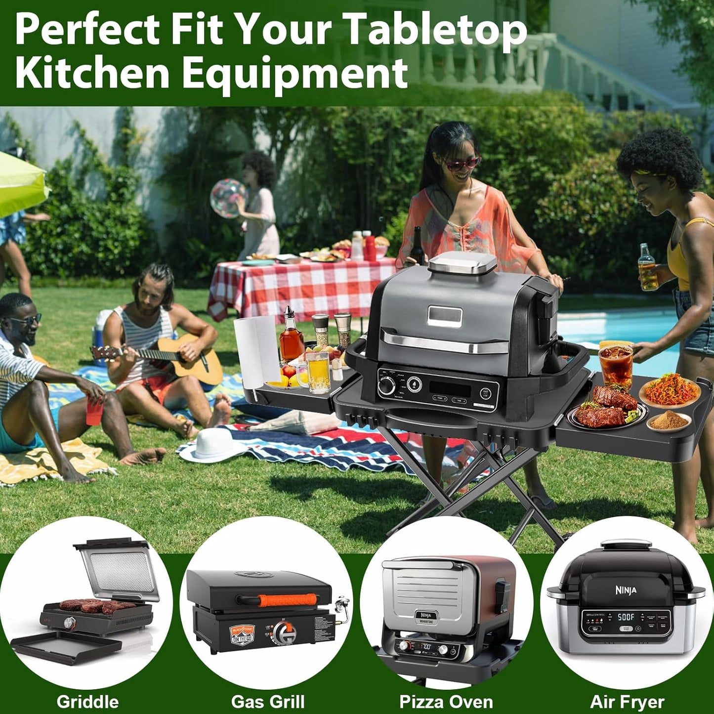 Portable Indoor Grill Table Stand for Ninja Woodfire Outdoor Grill(OG701 OG850 OG951 Series), 51in Large Space, Folding Camping Tailgating Table for Blackstone Griddle/Onni Pizza Oven,2 Wheels