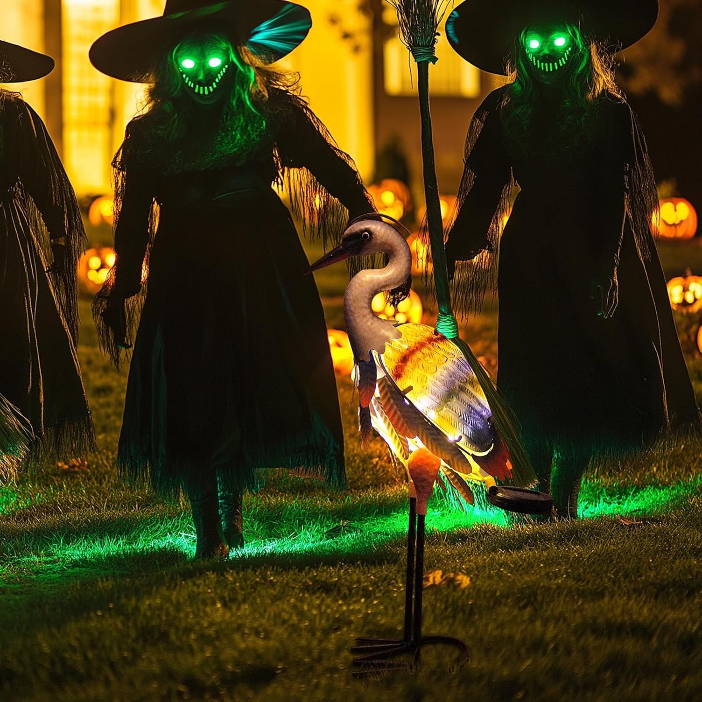 HONGLAND Solar Heron Metal Crane Statue Garden Heron Sculpture, Glass Outdoor Crane Yard Art Coastal Ocean Bird Decor 24 Inch Lawn Ornament for Backyard Porch Patio Decor（Purple）