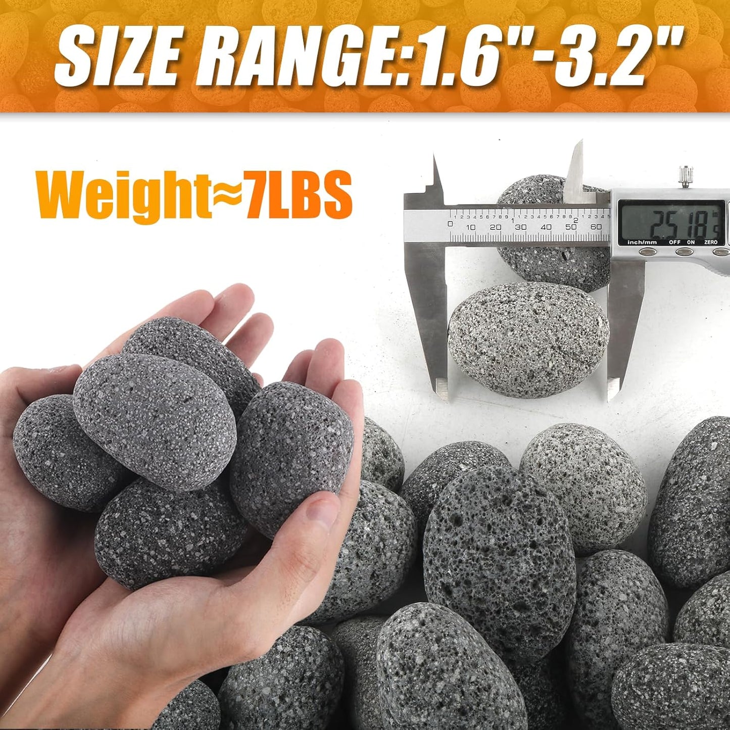 CJGQ 7 Lb Lava Rocks for Fire Pit,2"-3" Natural Pebbles Tumbled Lava Rock,Round Fire Pit Rocks for Portable Fireplaces Propane Gas Fish Tank Landscaping Garden Decoration