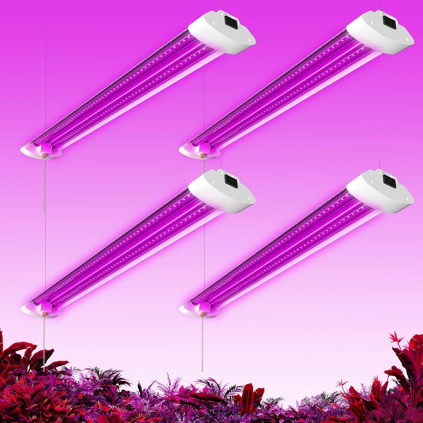 LED Grow Lights for Indoor Plants 48W, 4FT Full Spectrum Sunlight Plant Light, Hanging Suspended Fixture, Linkable, Super Bright, Greenhouse, Easy Installation 4-Pack