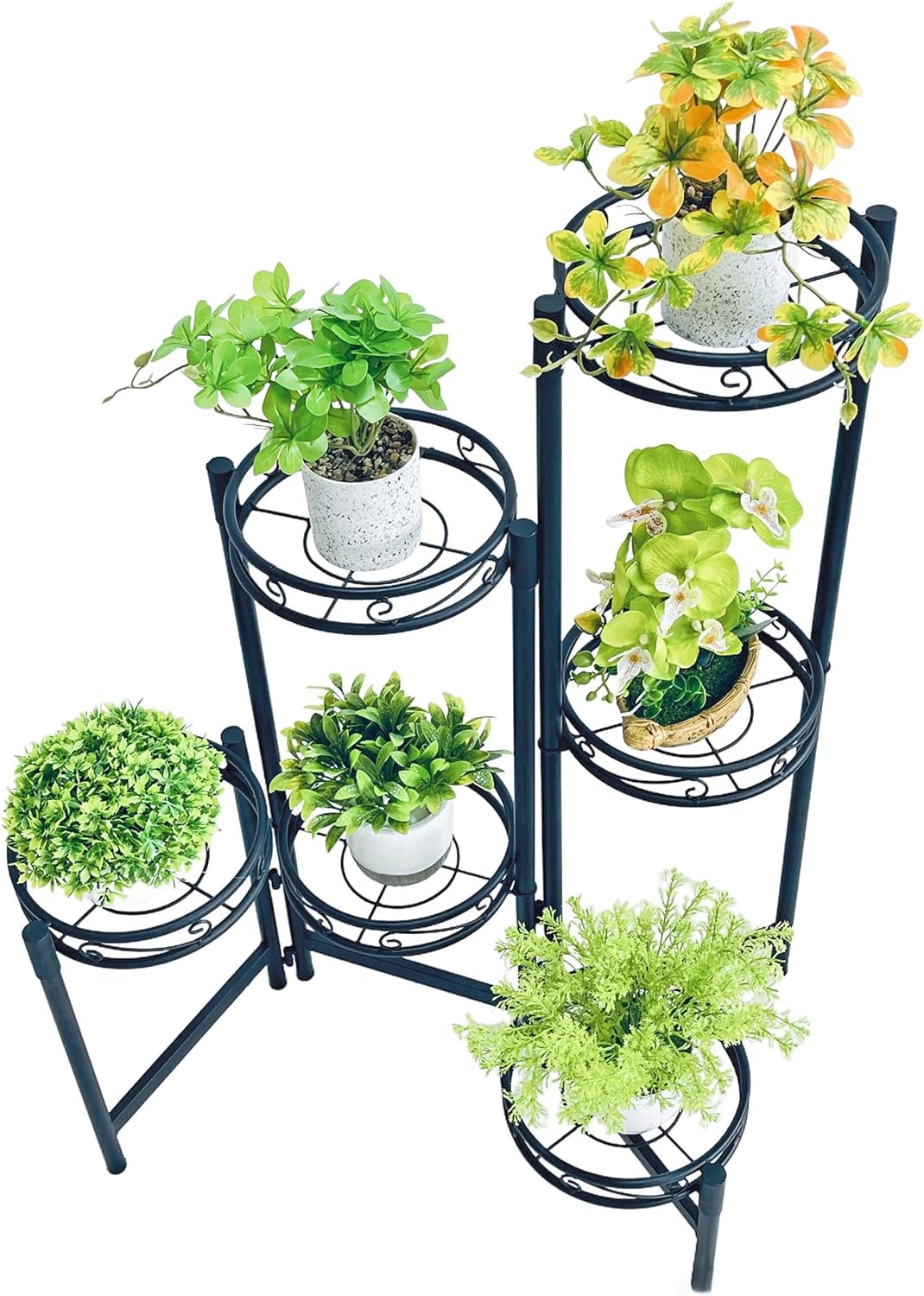 Plant Stand Indoor Outdoor, 6 Tier Metal Flower Shelf for Multiple Plants Corner Tall Floding Flower Holders for Patio Garden Living Room Balcony Bedroom - BlackCircle