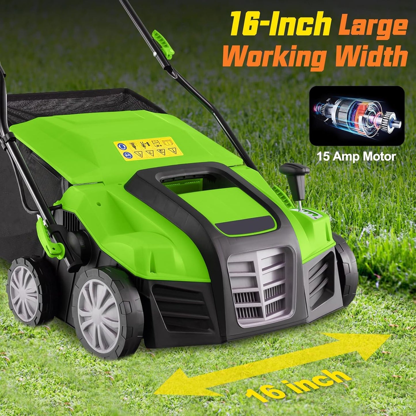 Goplus 2-in-1 Scarifier and Lawn Dethatcher, 16-Inch 15A Corded Electric Dethatcher w/ 14.5-Gal Collection Bag, 3-Position Height Adjustment & 5-Position Depth Adjustment, for Grass Garden Yard