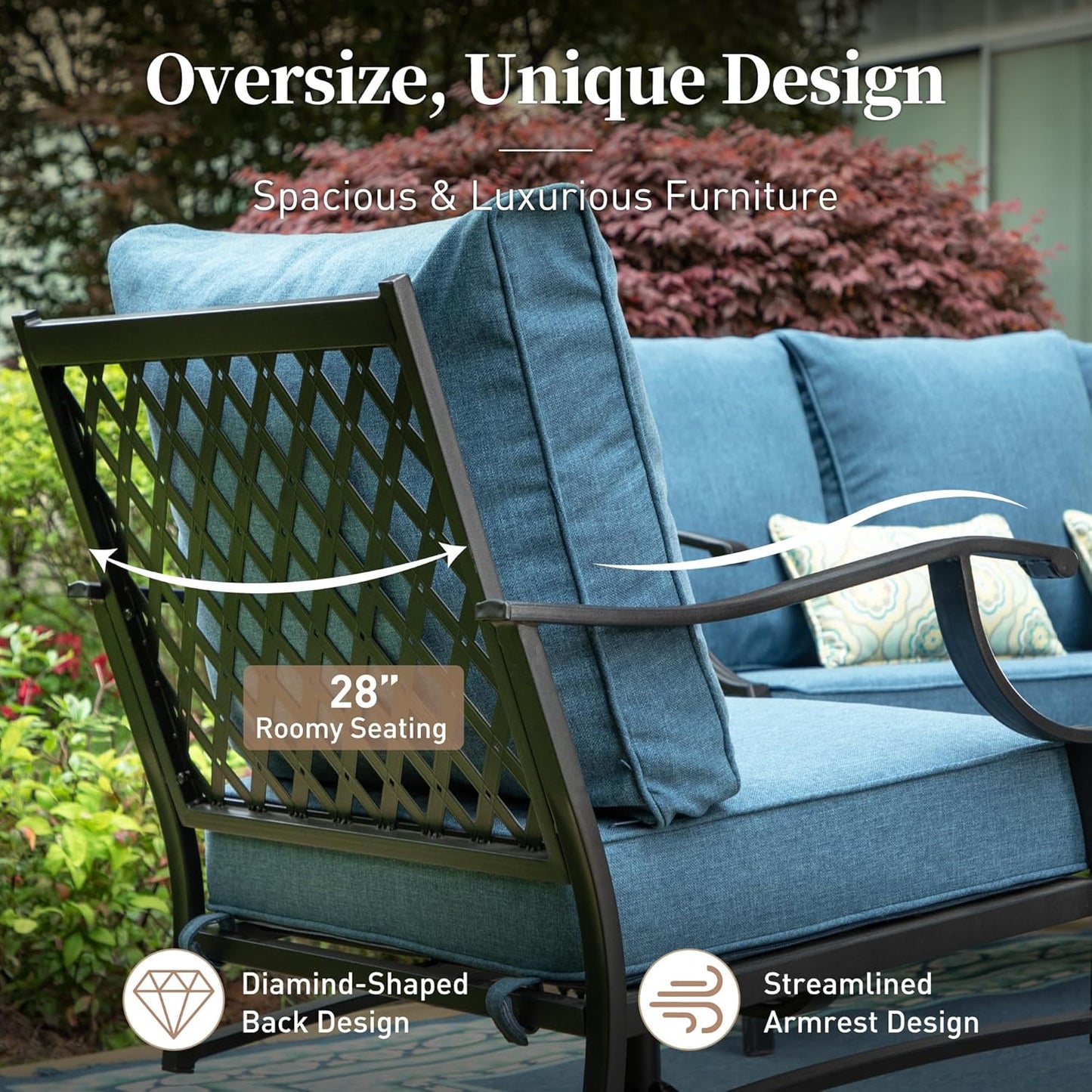 Metal Outdoor Rocker Patio Chairs Set of 2 with 5.75" Extra Thick Cushion, 2 Piece High Back Rocker Patio Chairs All Weather Outdoor Furniture Seating for Deck Balcony Porch, Navy