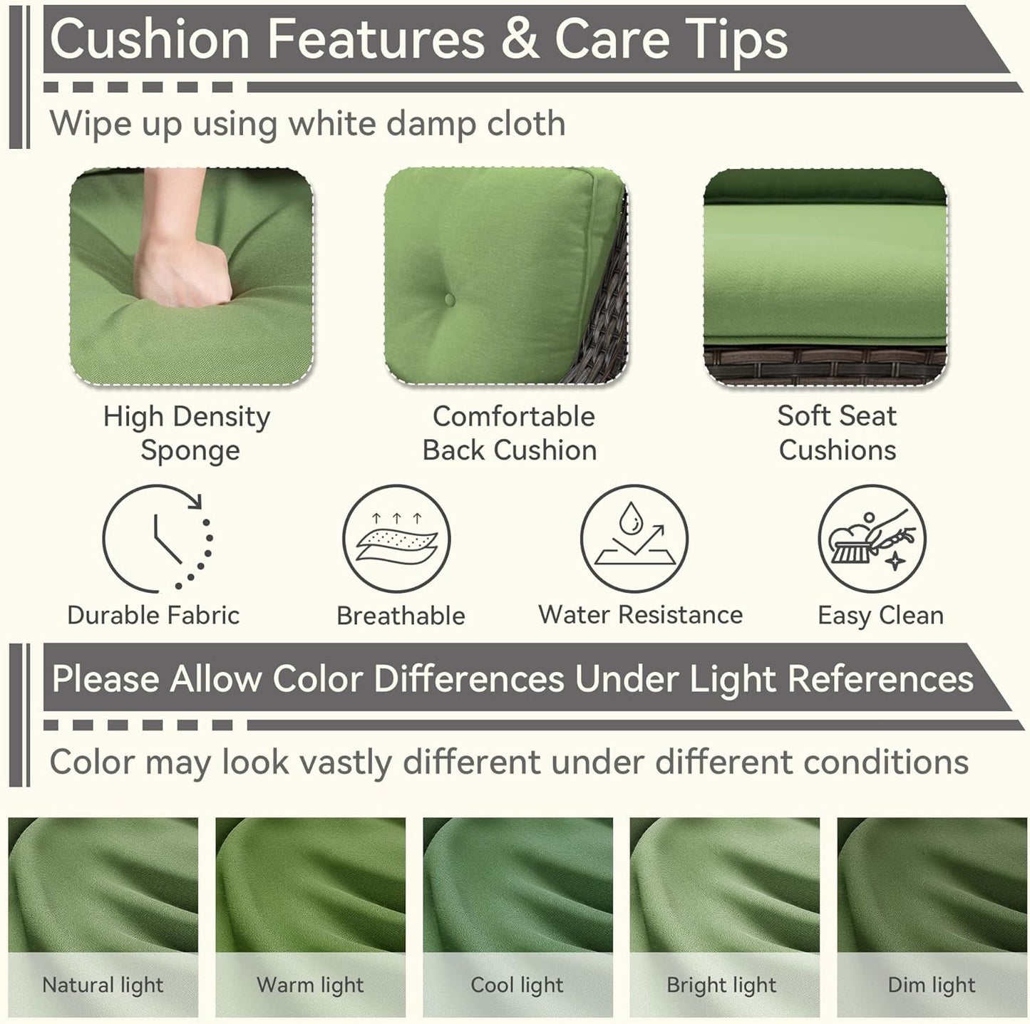 Outdoor Rocking Chair of 2, Wicker Patio Rocker Chair for Yard, Porch, Mixed Brown Grey Rattan, Green Cushions