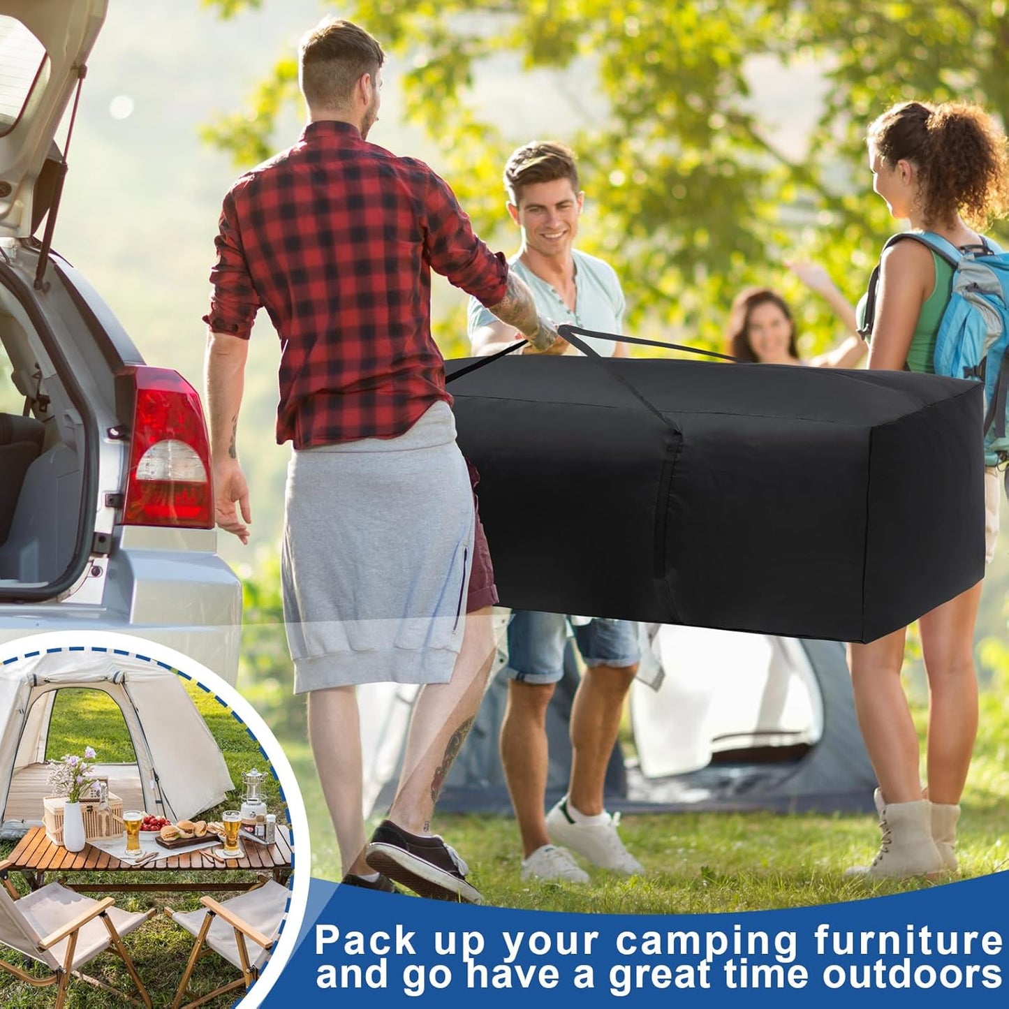 Silkfly 4 Pcs Patio Cushion Storage Bags Outdoor 68" L x 30" W x 20" H Cushion Storage Bag with Handles Waterproof Extra Large 420D Oxford Fabric Heavy Duty Zippered Furniture Pillow Protective, Black