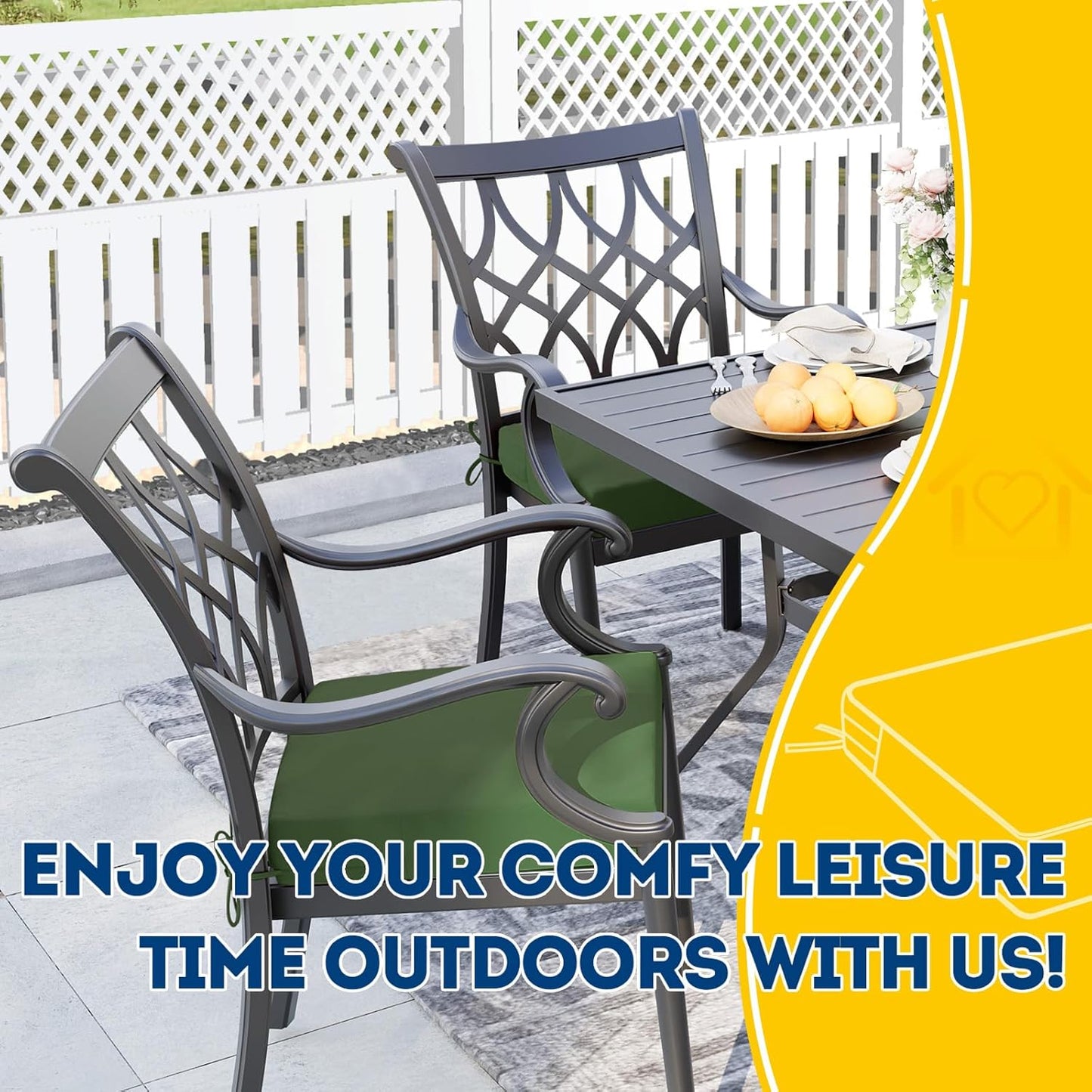 AAAAAcessories Outdoor Seat Cushions for Chairs, Waterproof, Fade-Resistant Patio Furniture Replacement Cushions, 19" x 19" x 3", Set of 2, Dark Moss