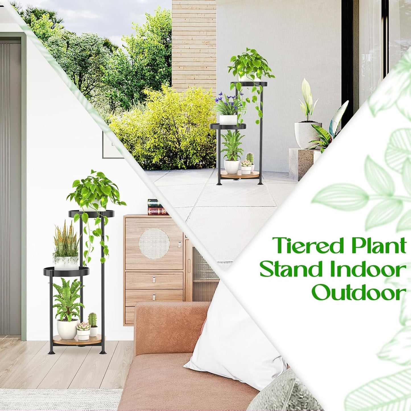 3 Tier Plant Stand Indoor Outdoor, Corner Tierd Metal Flower Shelf Pot Holder Clearance, Tall Multiple Plants Rack Narrow Display Organizer for Patio Orchid Office Porch Living Room Garden,Black