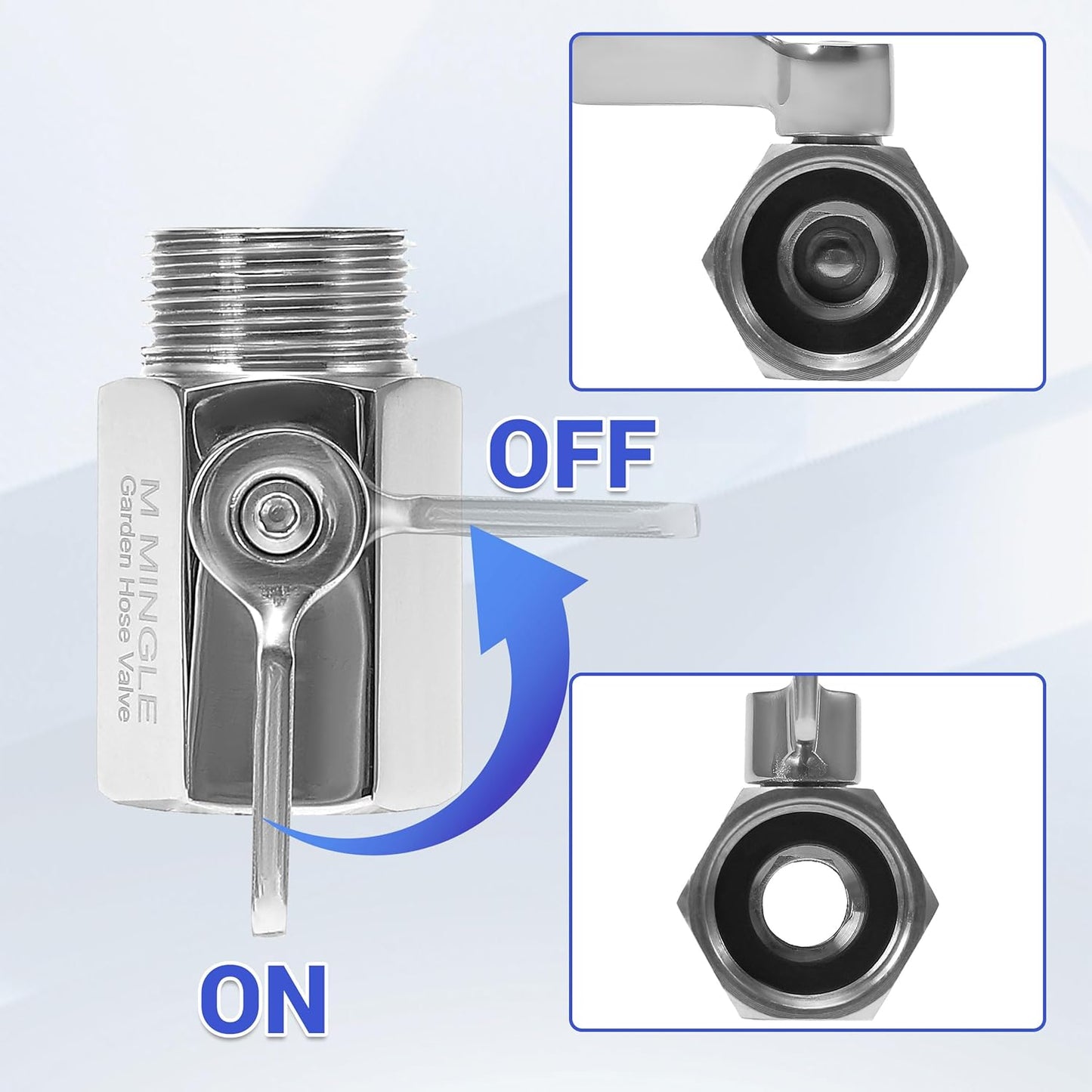 M MINGLE Garden Hose Shut Off Valve, Heavy Duty 304 Stainless Steel, 3/4 Inch, 2-Pack with 2 Hose Washers