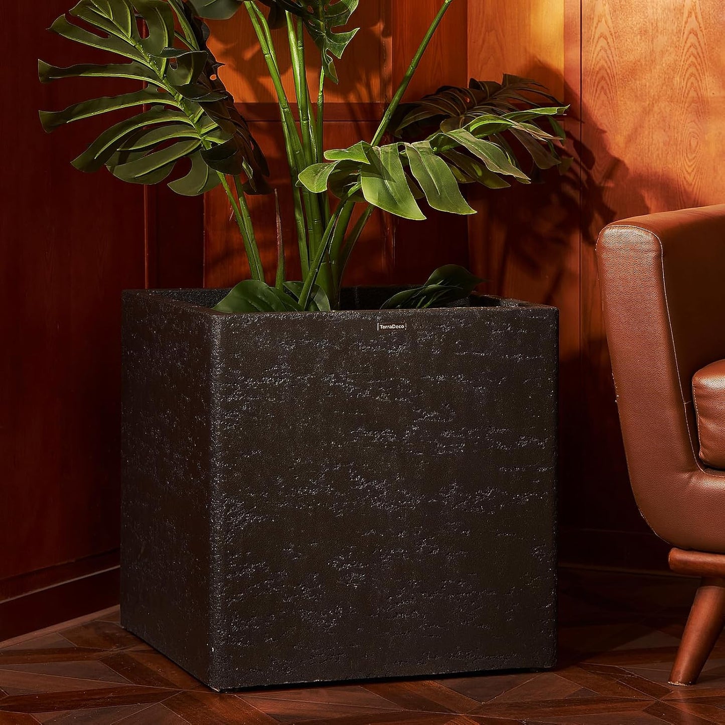 20 Inch Square Concrete Planter（20Lx20Wx20H，48 Pounds）,Durable All-Weather Use with Drainage Holes,Large Square Planter for Outdoor Indoor Plants