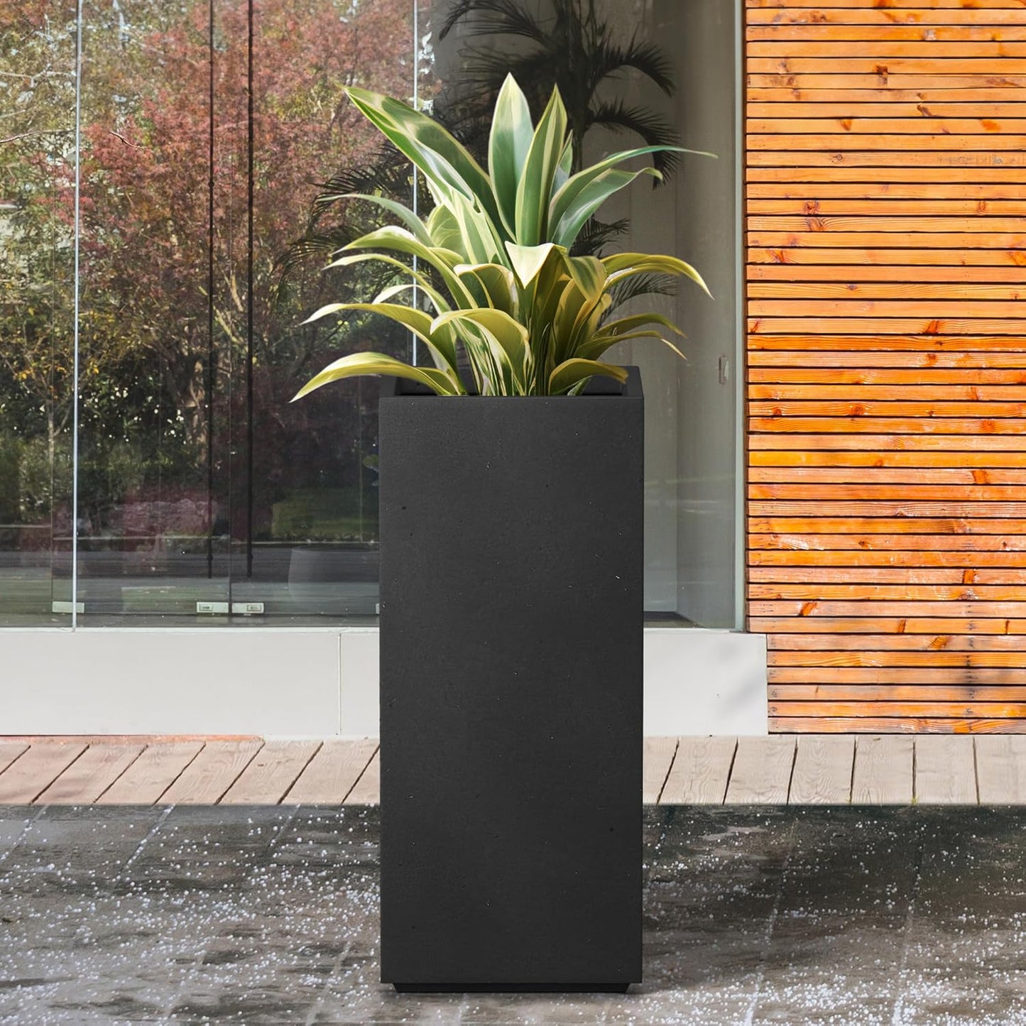 Kante 27.6" H Tall Rectangular Concrete Planter, Modern Square Diameter Plant Pot with Drainage Hole and Rubber Plug for Indoor Outdoor Home Patio Garden, Black