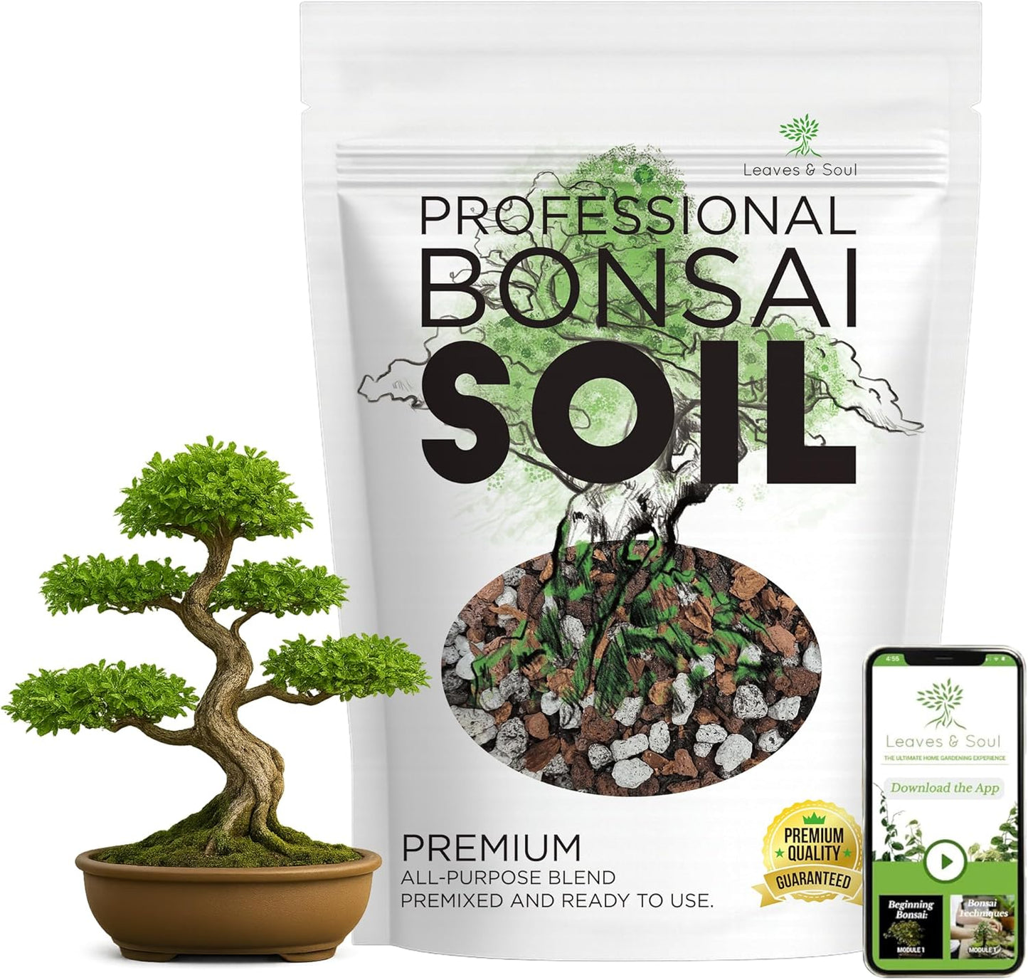 Bonsai Soil Premium All Purpose Blend | Pre-Mixed Ready to Use for Fast Drainage | Large 2.2 Quarts | Lava, Limestone Pearock, Calcined Clay and Pinebark | Made in USA