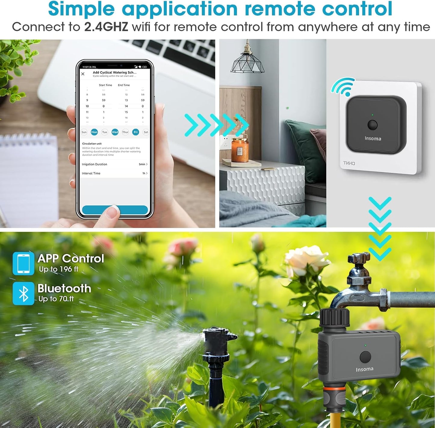 WiFi Sprinkler Timer Water Timer, Smart Hose Faucet Timer, APP & Voice Control, Remote Control Irrigation System via 2.4Ghz WiFi & Bluetooth, Compatible with Alexa