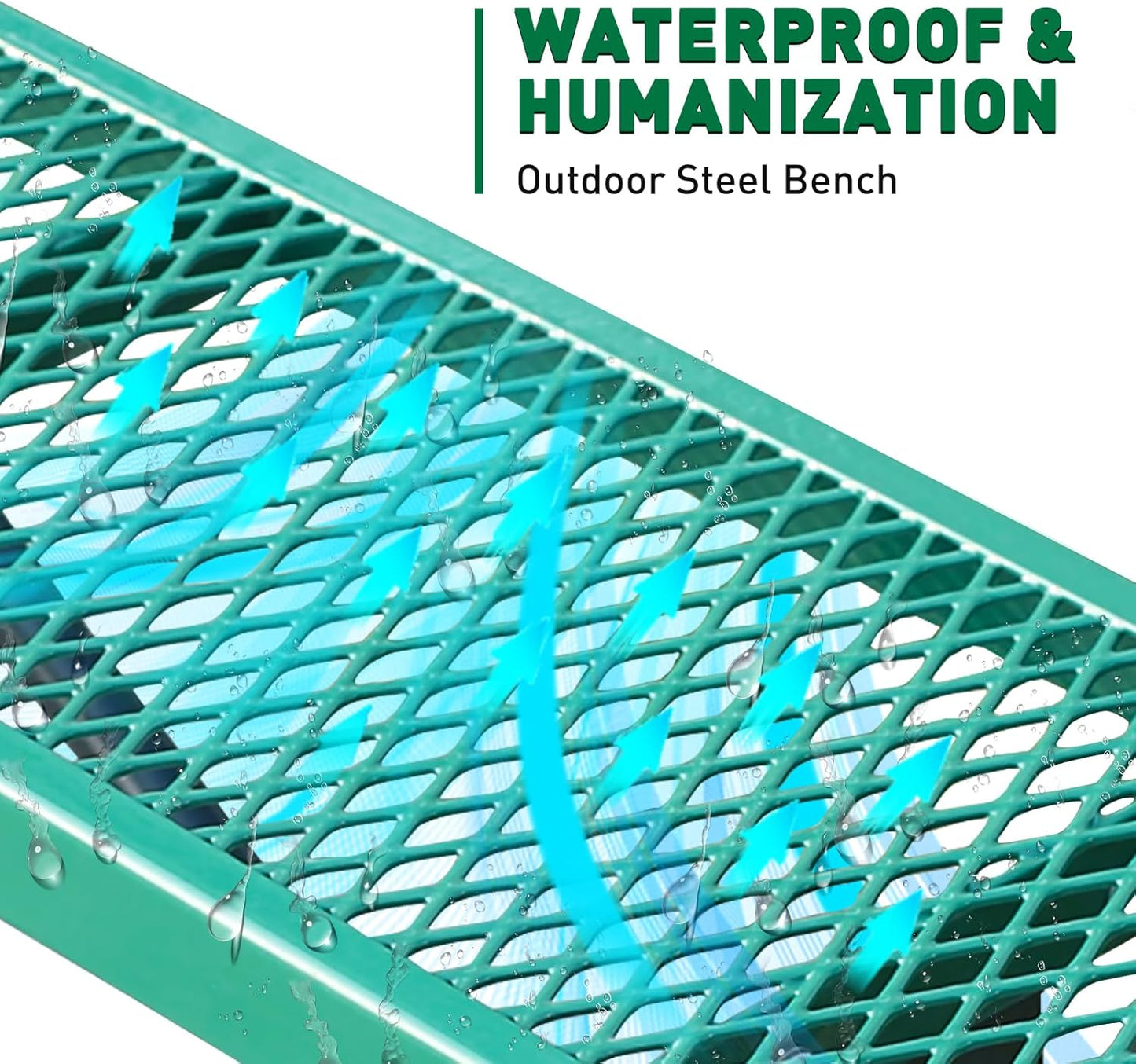 Thermoplastic Coated Iron Park Bench for Outside, Heavy Duty Metal Garden Bench, Expanded Commercial Grade Seating for Shopping Malls, Lawn Yard Porch Entryway (Green without Backrest, 48IN)